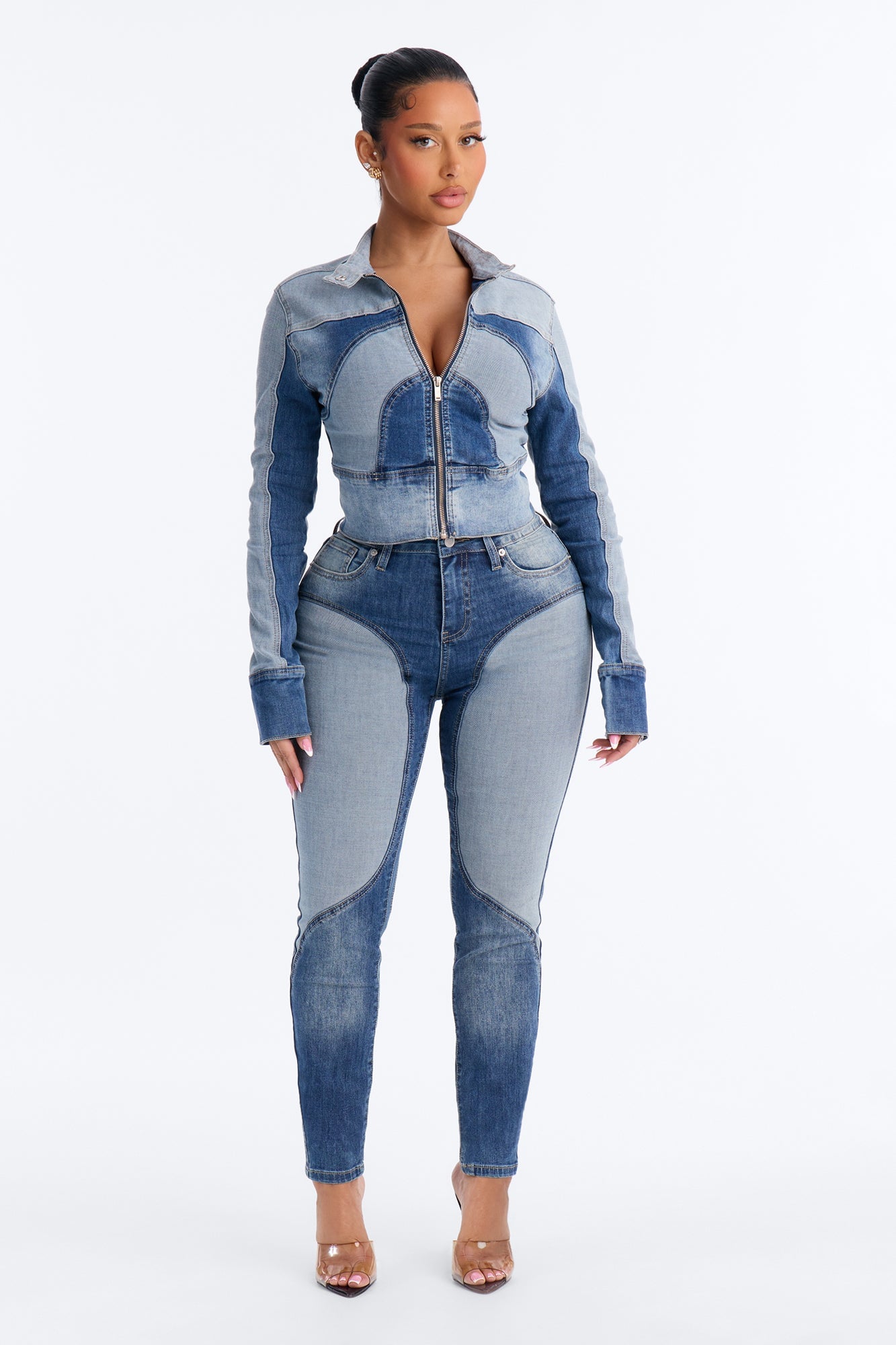 Tall Coronado Two Tone Moto Skinny Jeans - Medium Wash image 9