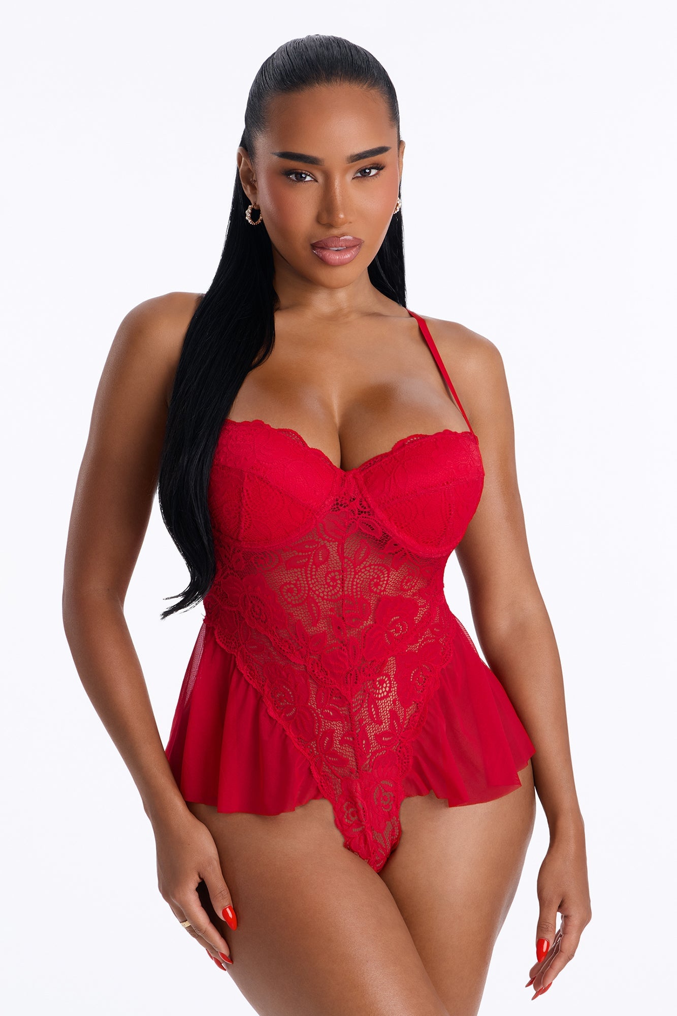 Sweet Daydream Lace Teddy - Red image 1