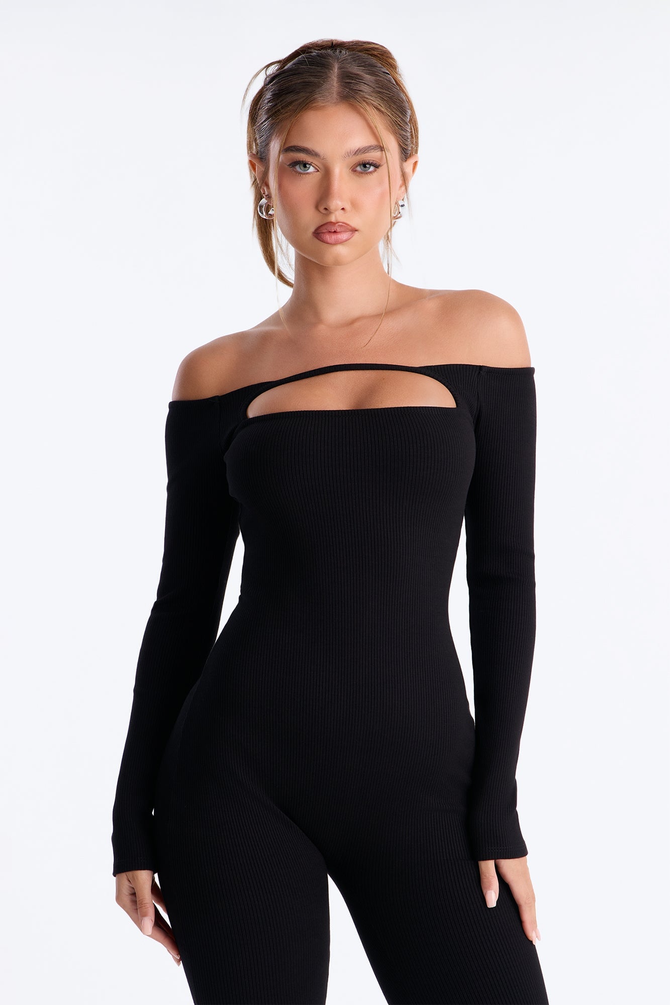 Lola Snatched Off Shoulder Jumpsuit - Black image 2