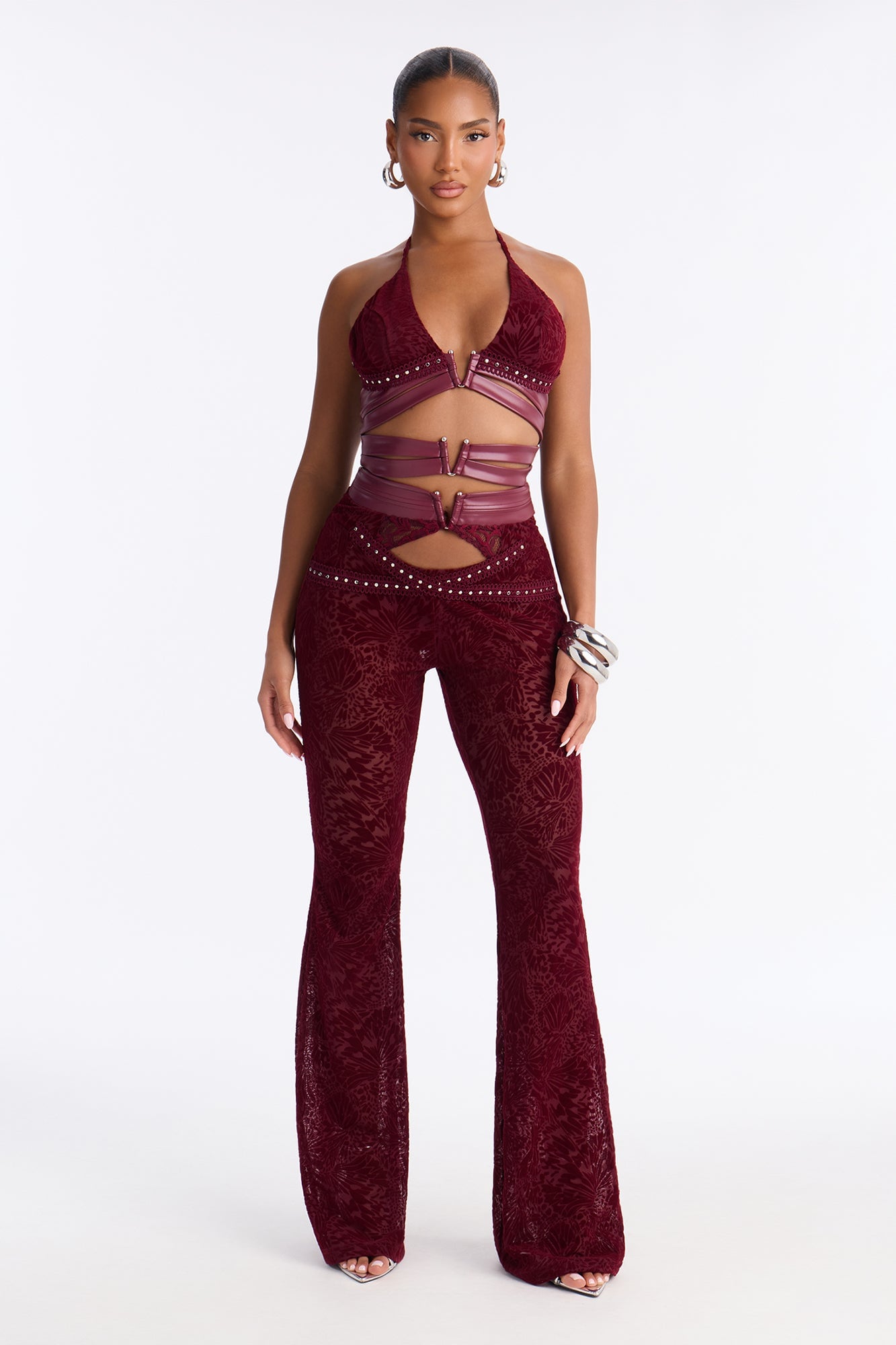Melania Mesh Jumpsuit - Burgundy image 1