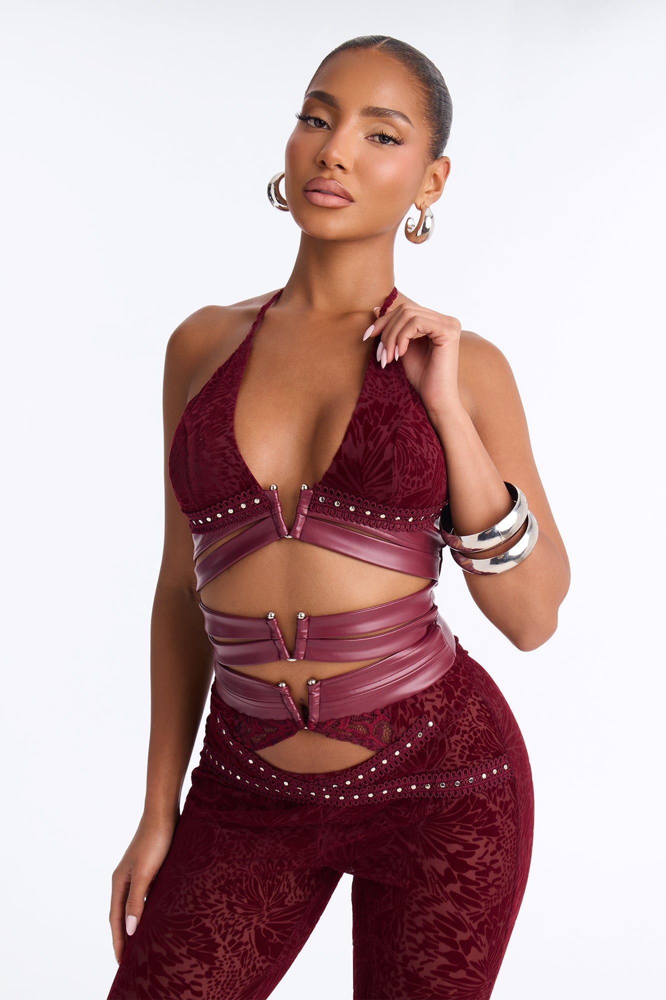 Melania Mesh Jumpsuit - Burgundy image 2