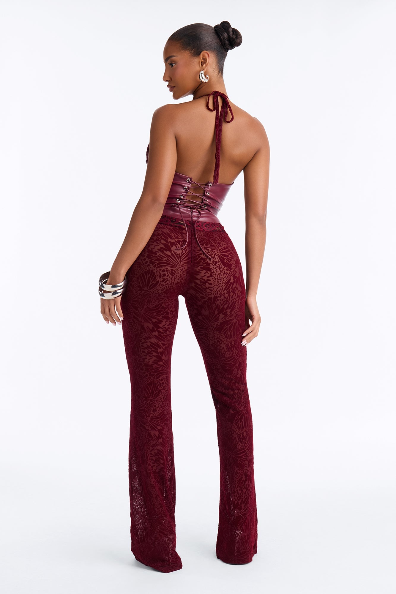 Melania Mesh Jumpsuit - Burgundy image 4