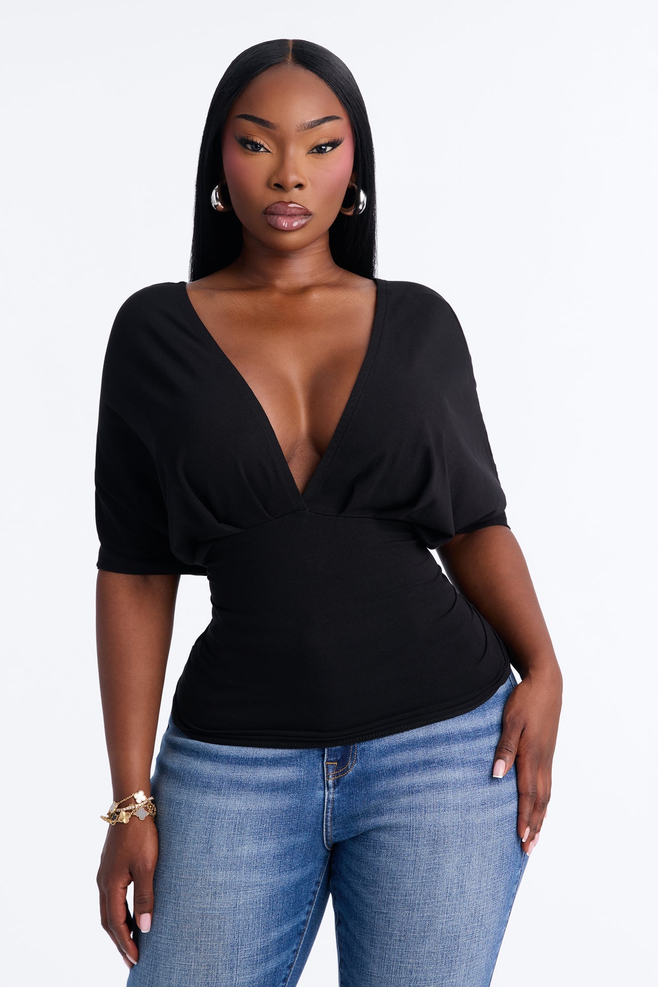 Taylor Cinched Waist Ruched Short Sleeve Top - Black image 1