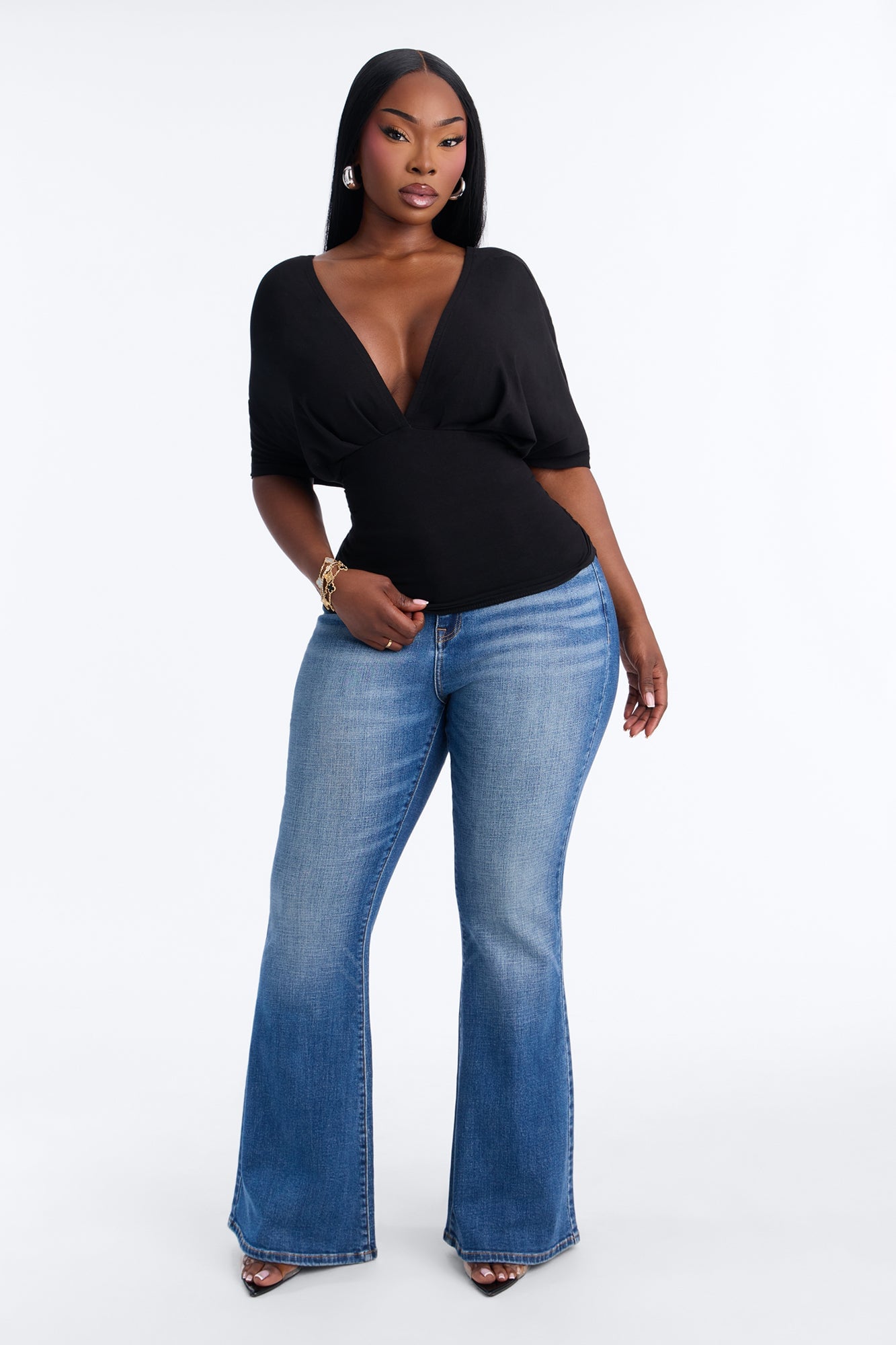 Taylor Cinched Waist Ruched Short Sleeve Top - Black image 2