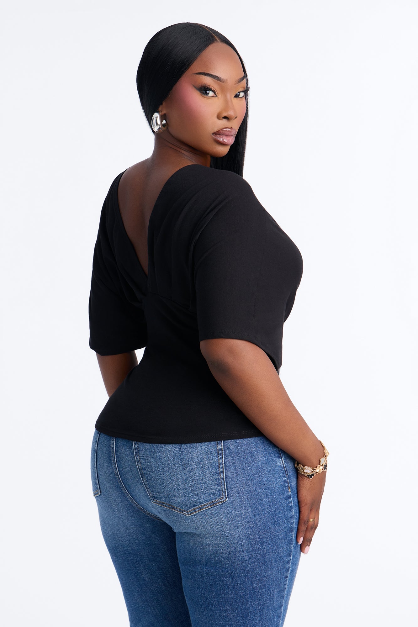 Taylor Cinched Waist Ruched Short Sleeve Top - Black image 4