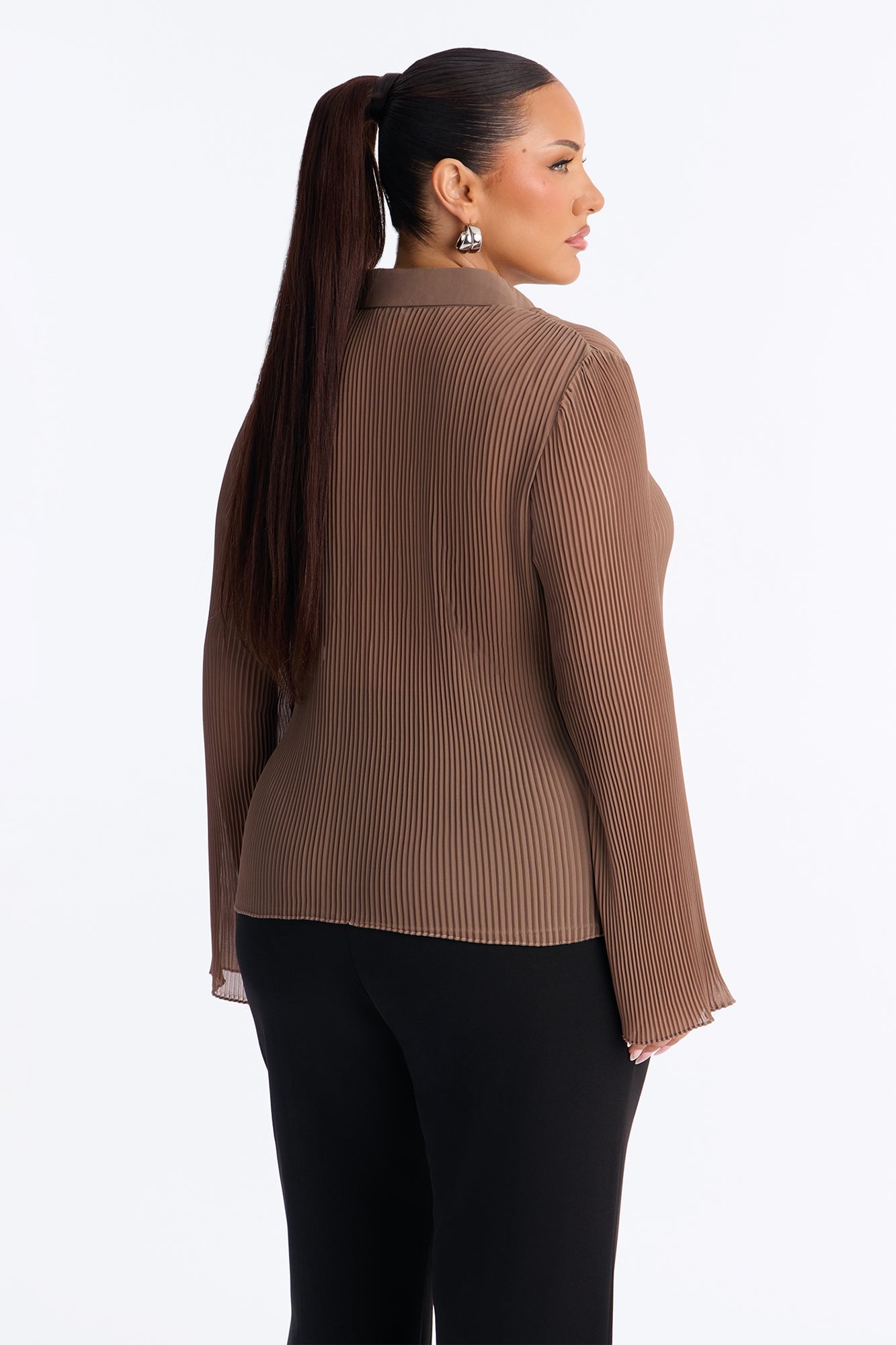 Taking Calls Plisse Chiffon Blouse - Mocha image 4