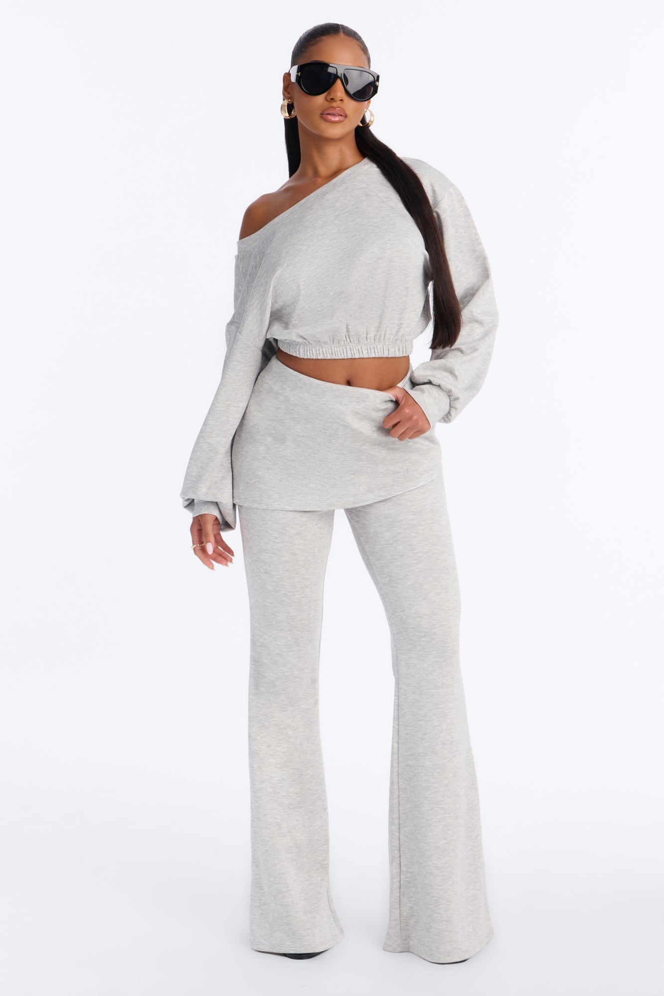 Tessa Foldover Skirt Pant Set - Heather Grey image 1
