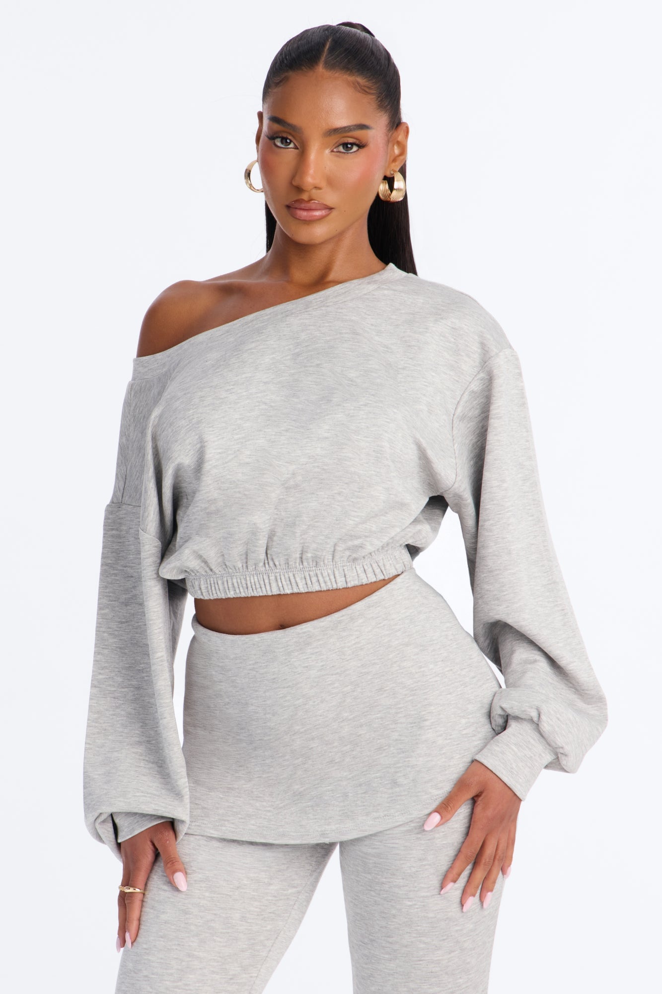 Tessa Foldover Skirt Pant Set - Heather Grey image 2