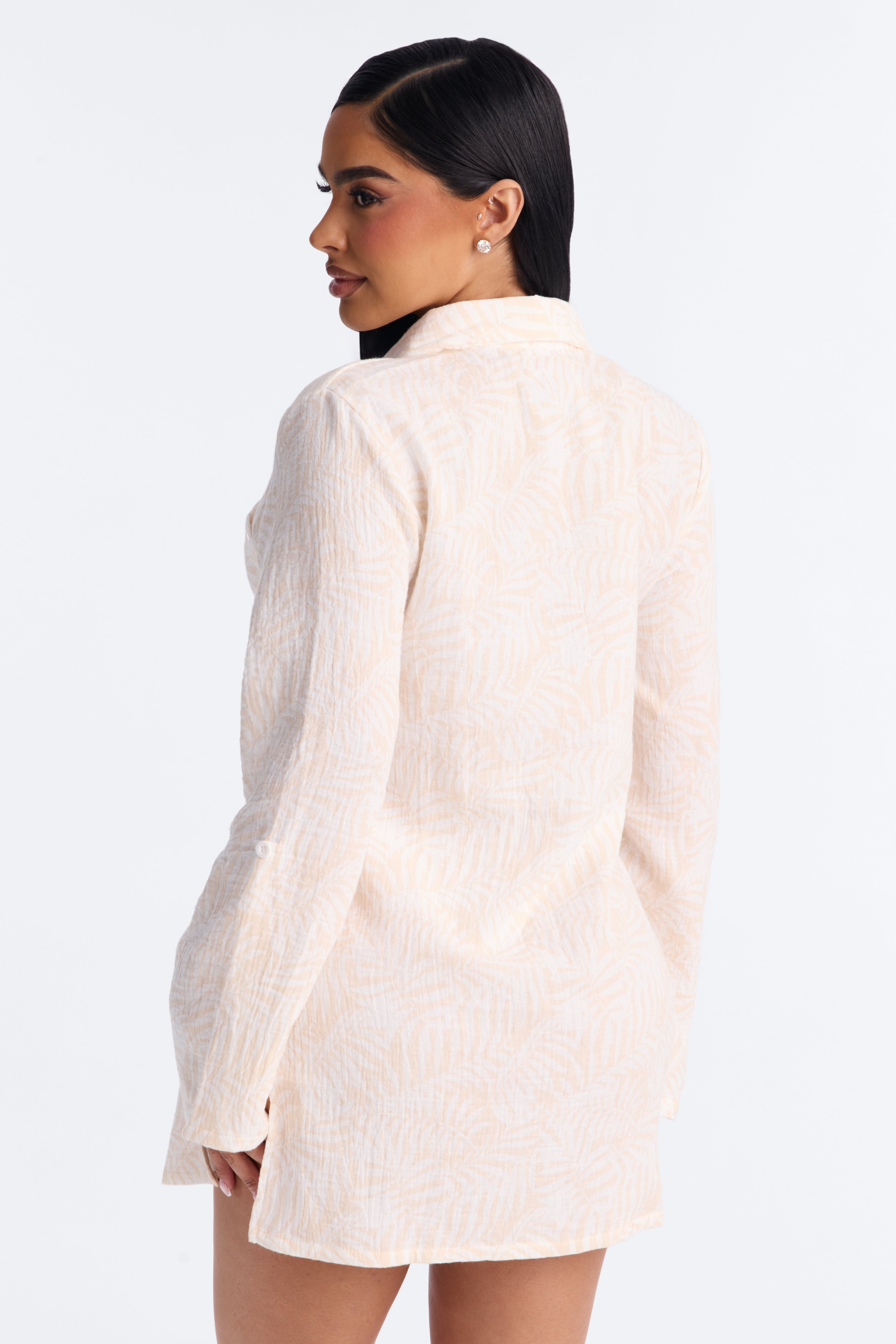 Sun Down Long Sleeve Cover Up Button Up Dress - Cream/combo image 3