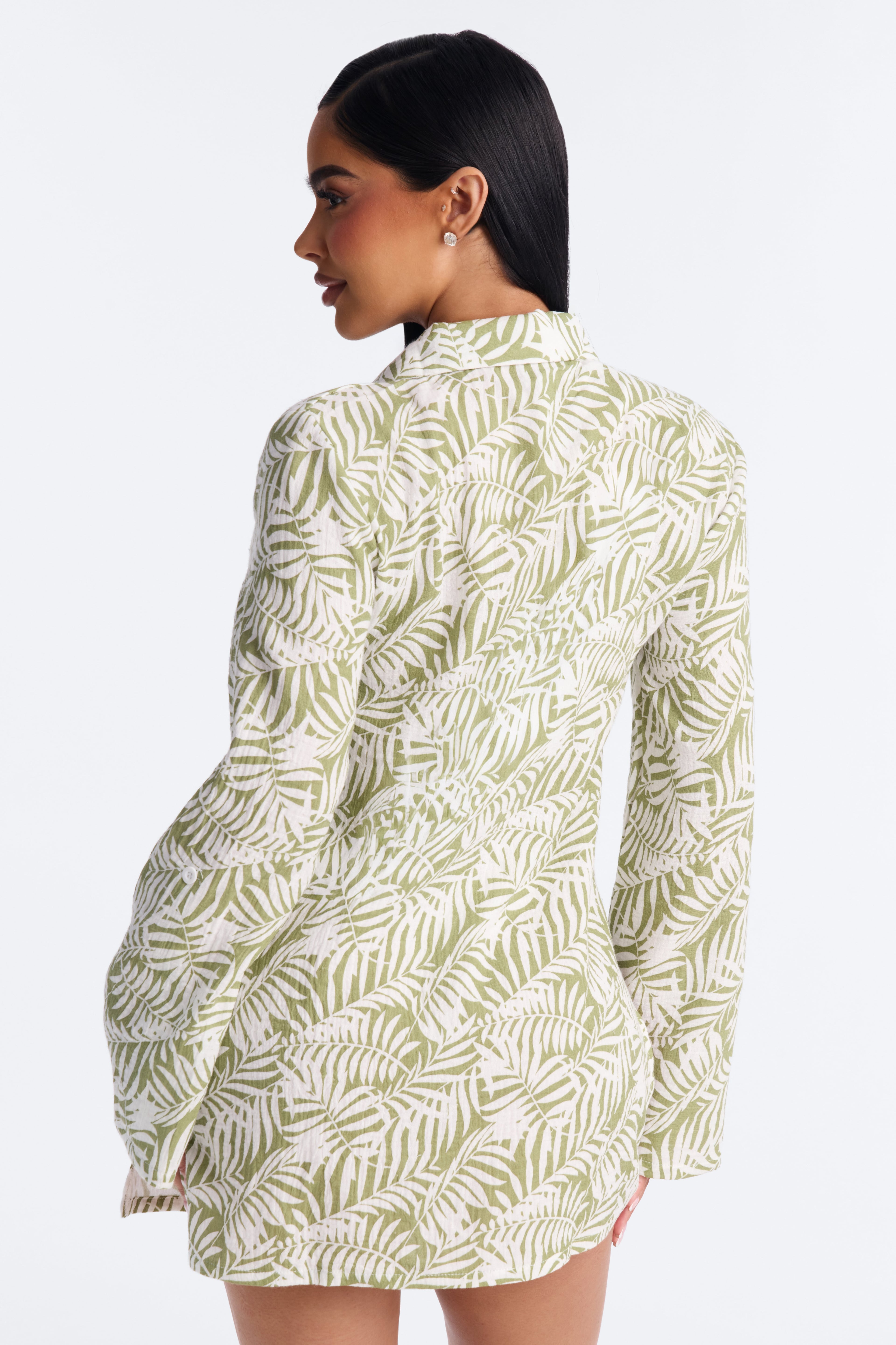 Sun Down Long Sleeve Cover Up Button Up Dress - Green image 3