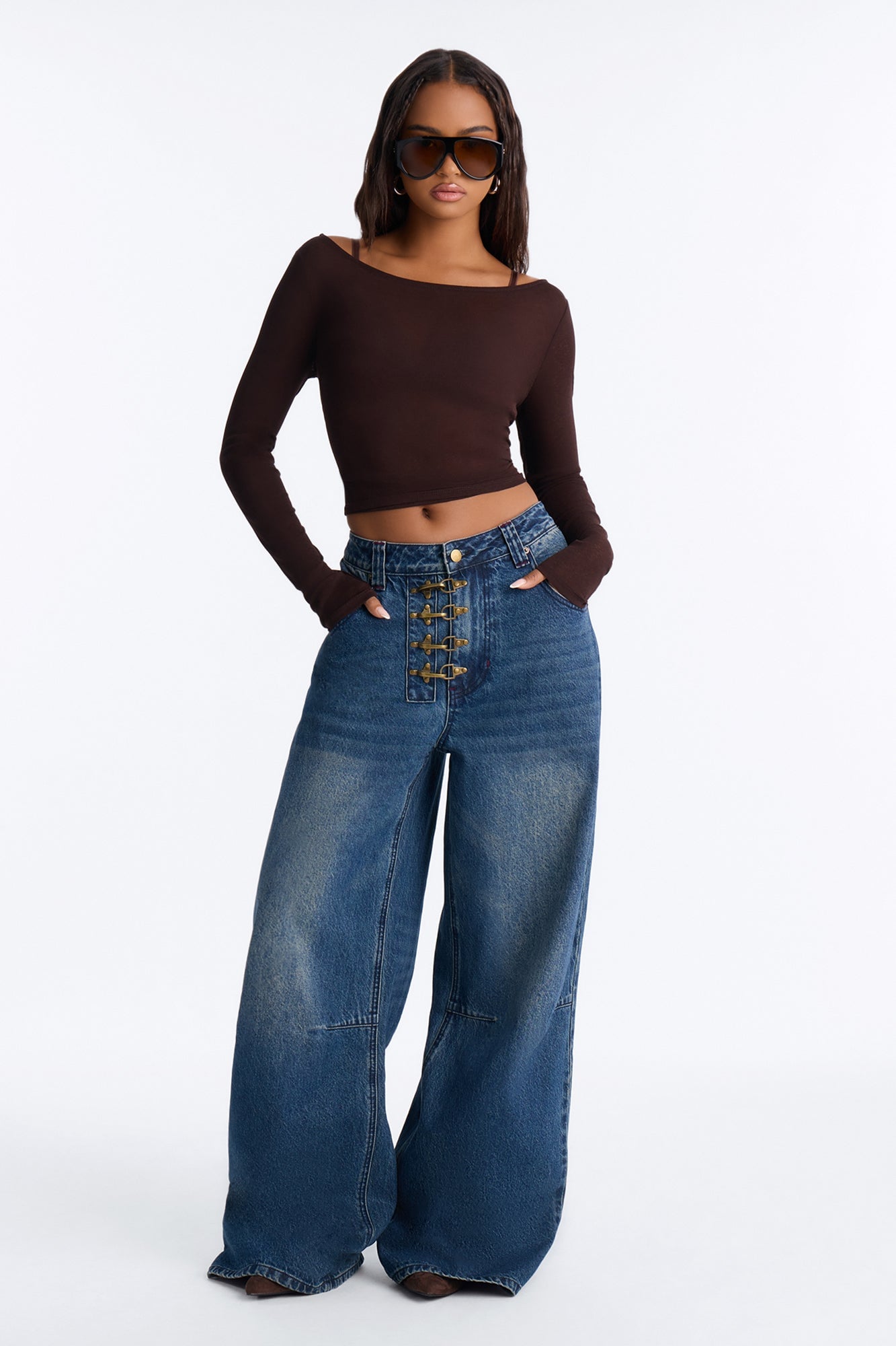 Canton Clasp Upsized Rigid Wide Leg Jeans - Dark Wash image 6