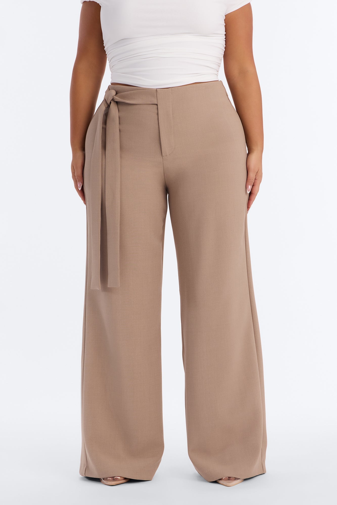 Tall Polished Perfection Crepe Tie Waist Trouser - Stone image 2