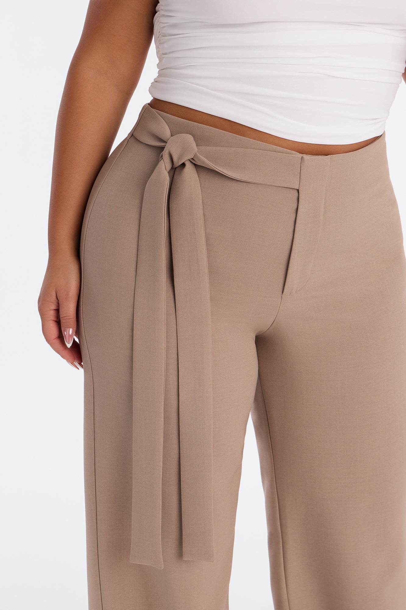 Tall Polished Perfection Crepe Tie Waist Trouser - Stone image 3