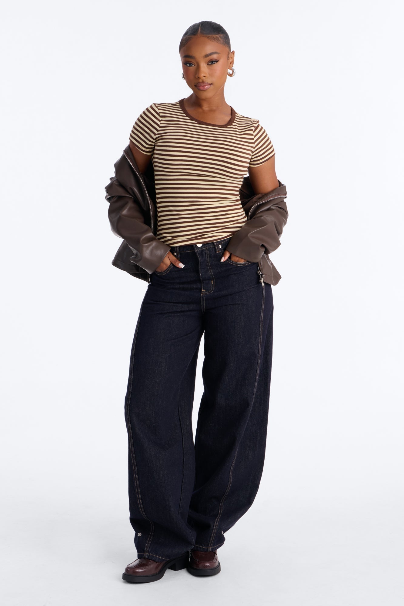 Taylor Striped Crew Neck Short Sleeve Top - Brown/combo image 6