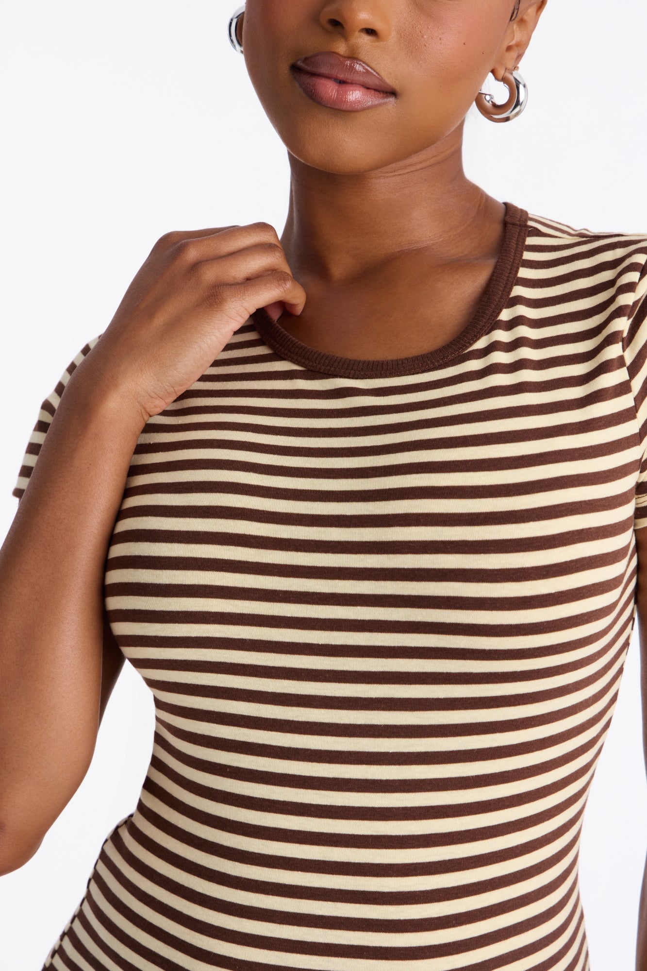 Taylor Striped Crew Neck Short Sleeve Top - Brown/combo image 7