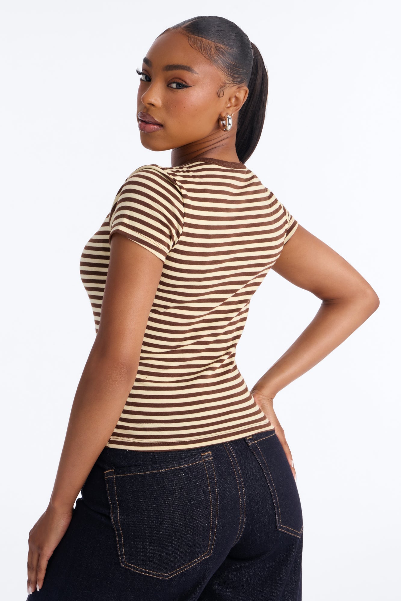 Taylor Striped Crew Neck Short Sleeve Top - Brown/combo image 8