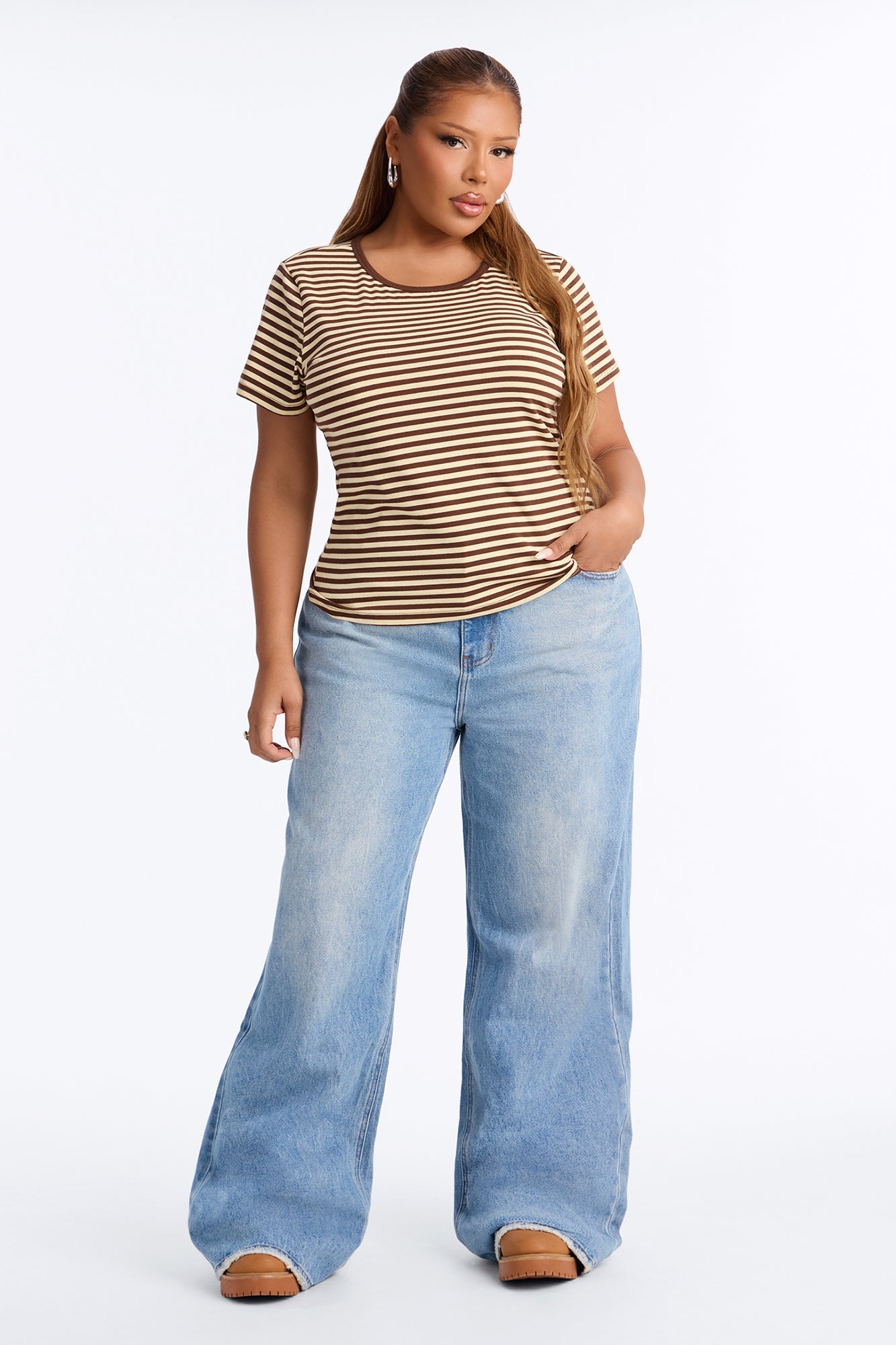 Taylor Striped Crew Neck Short Sleeve Top - Brown/combo image 2