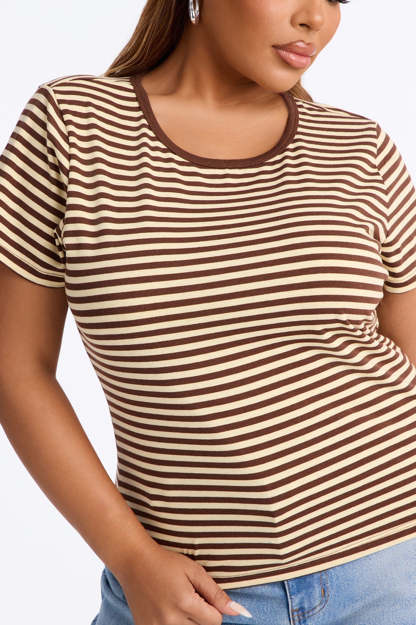 Taylor Striped Crew Neck Short Sleeve Top - Brown/combo image 3