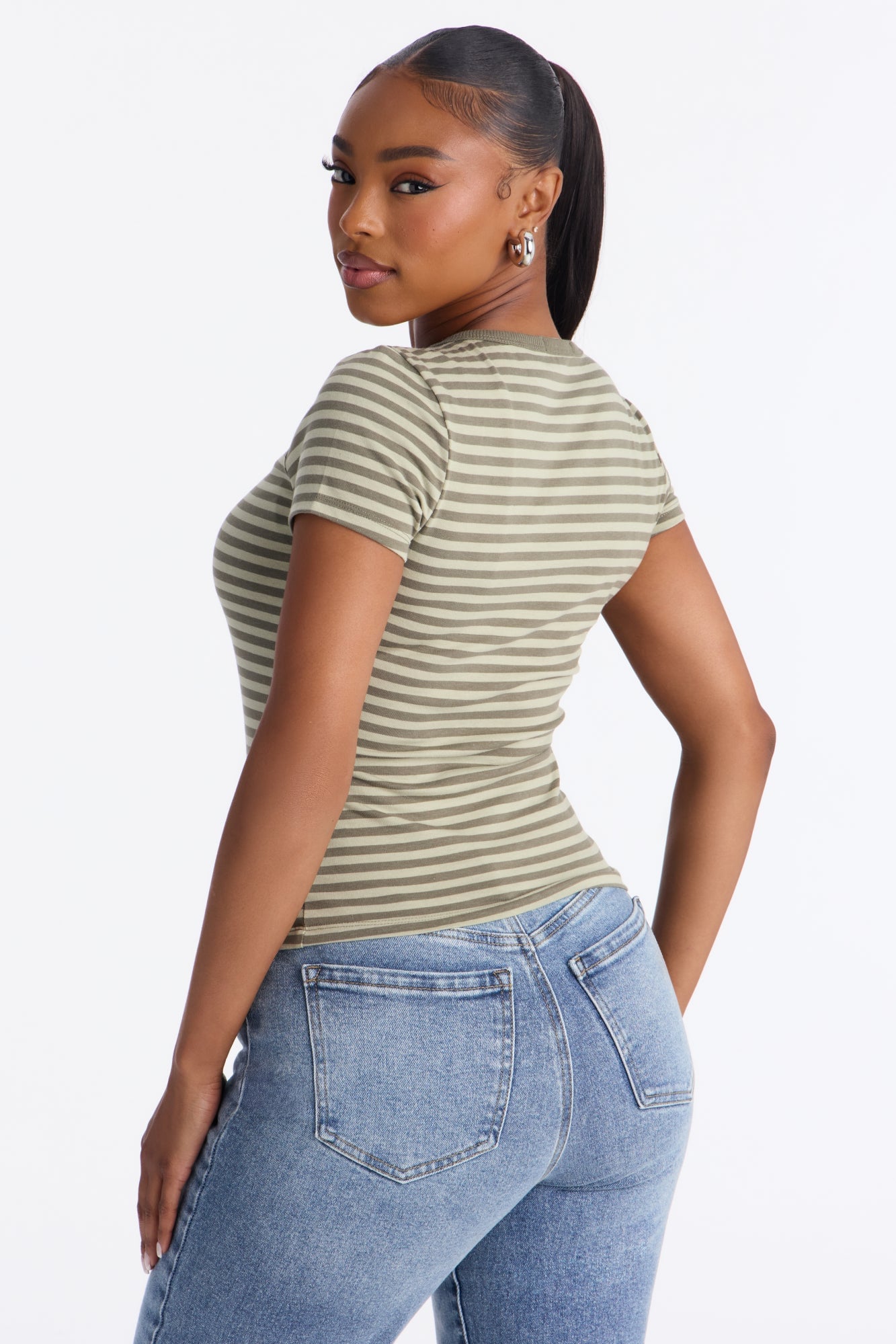 Taylor Striped Crew Neck Short Sleeve Top - Green/combo image 8