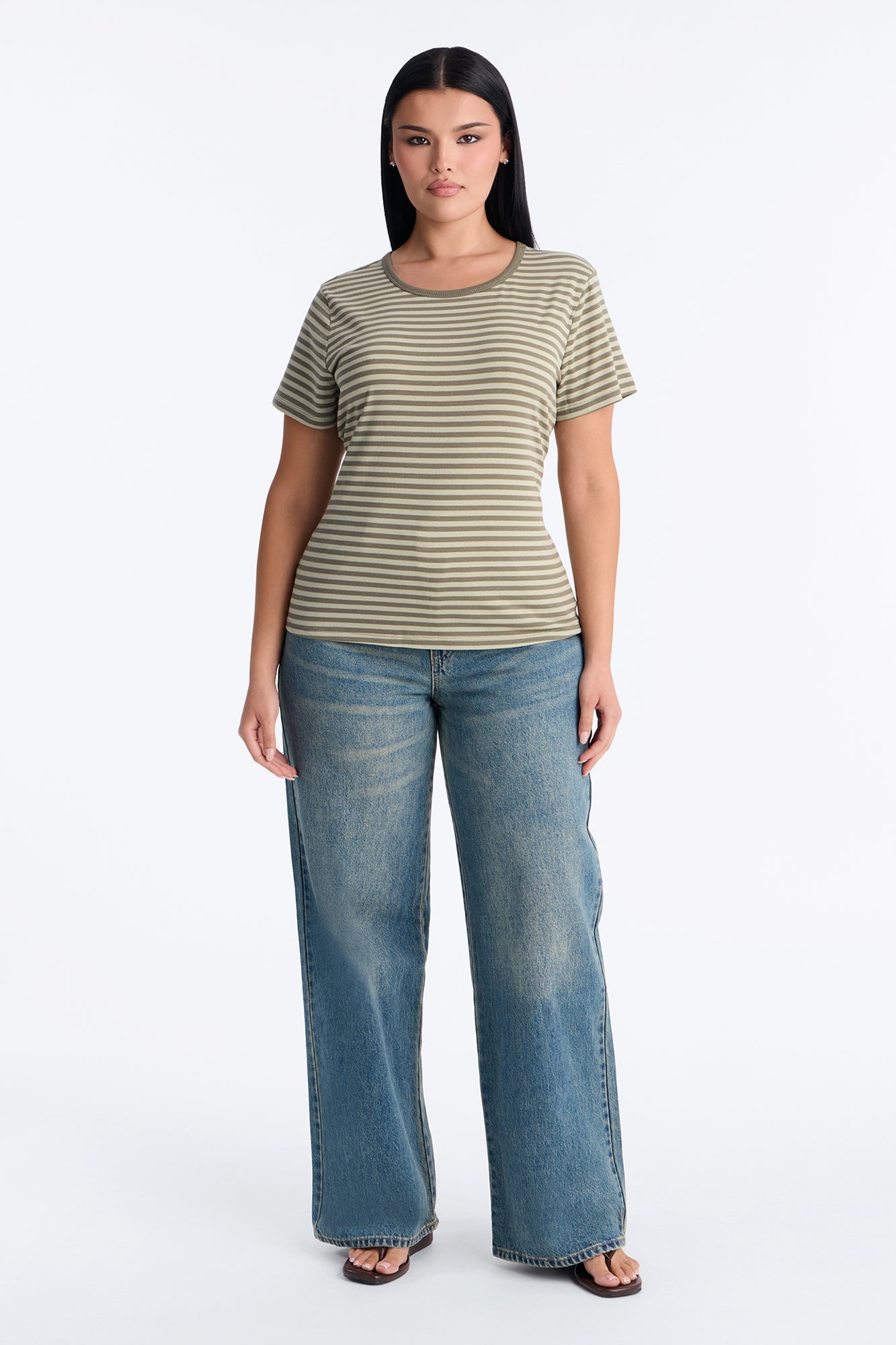 Taylor Striped Crew Neck Short Sleeve Top - Green/combo image 2