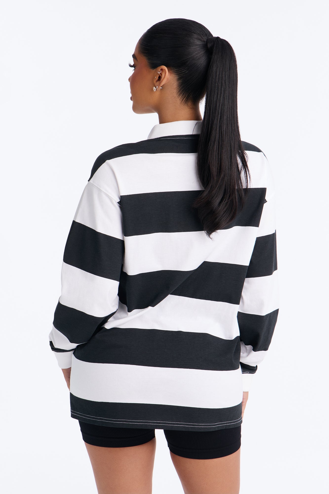 Somewhere In New York City Striped Polo - Black/White image 7