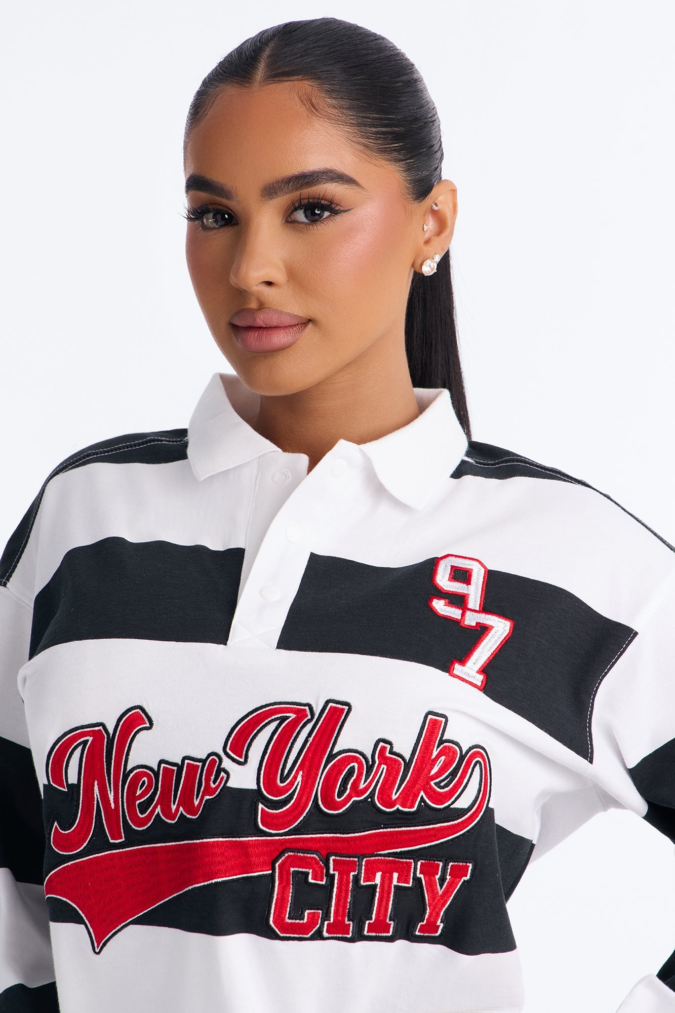 Somewhere In New York City Striped Polo - Black/White image 8