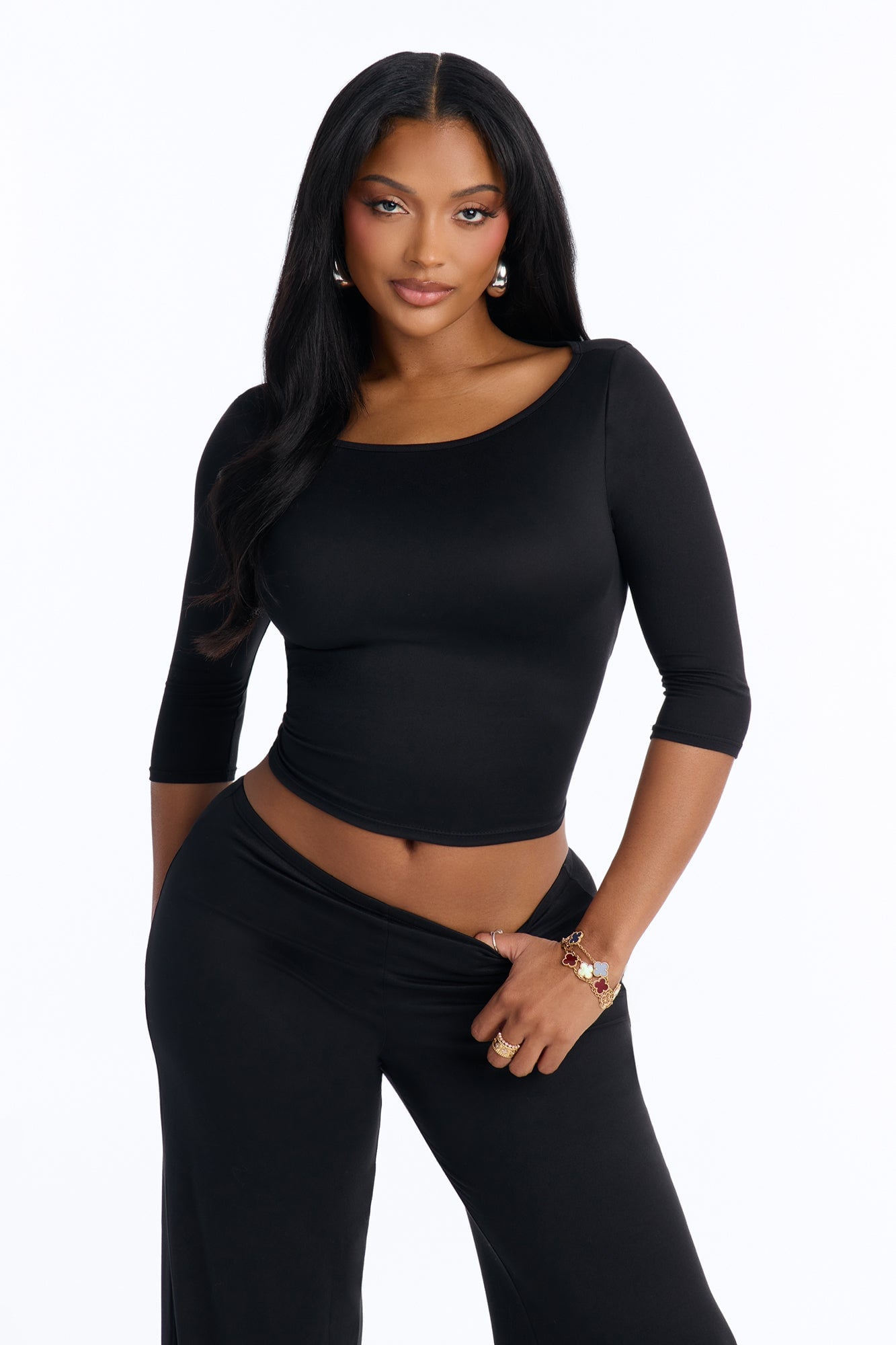 Leanne 3/4 Sleeve Pant Set - Black image 6