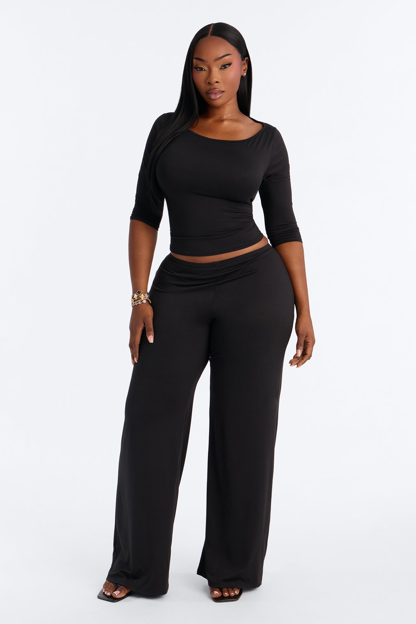 Leanne 3/4 Sleeve Pant Set - Black image 1