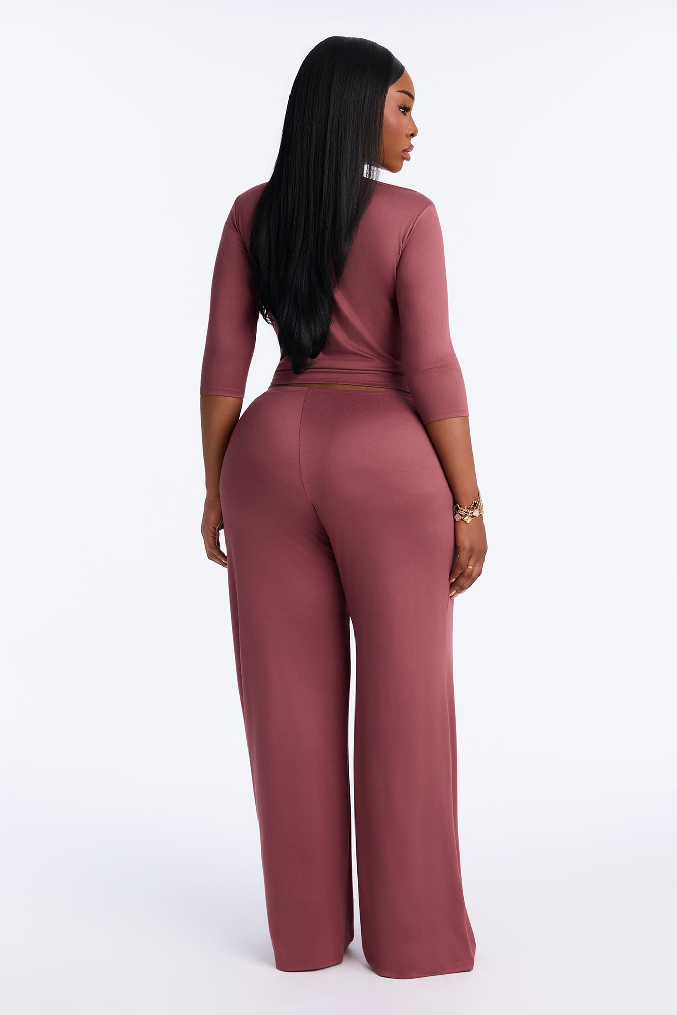 Leanne 3/4 Sleeve Pant Set - Marsala image 3