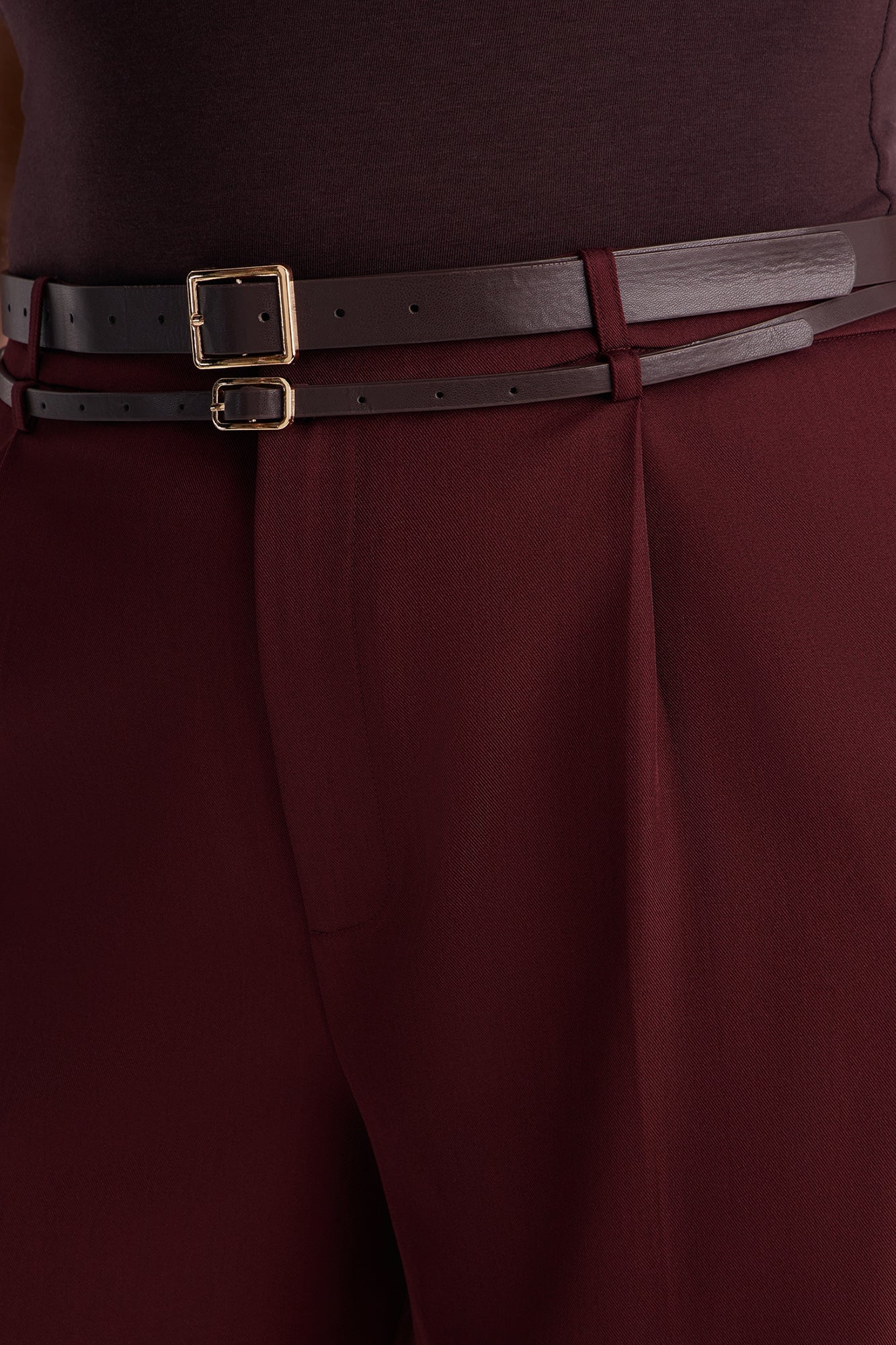 Tall Geraldine Belted Wide Leg Trousers - Wine image 3