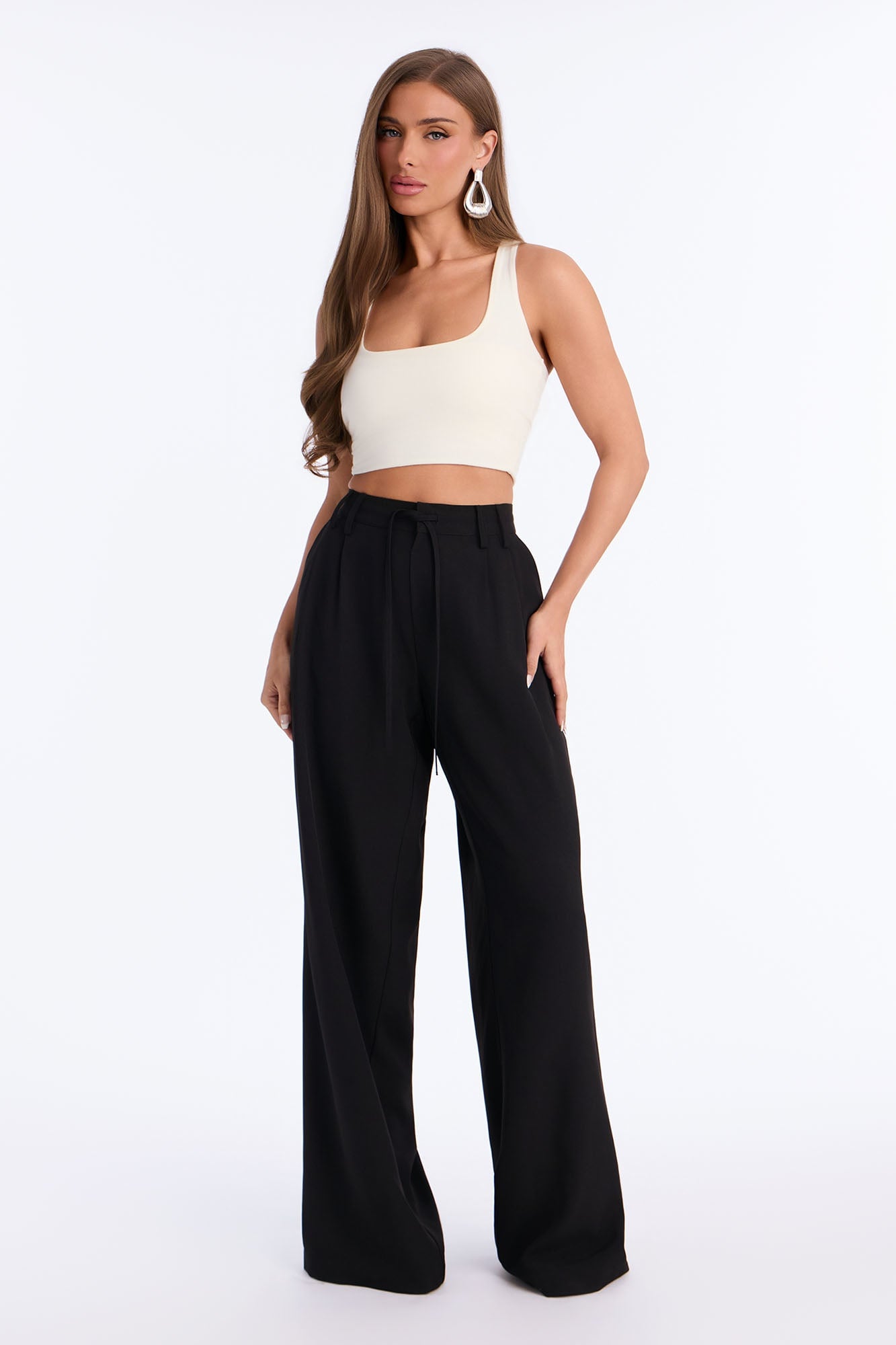 Tall Cami Wide Leg Trouser Pant - Black image 6