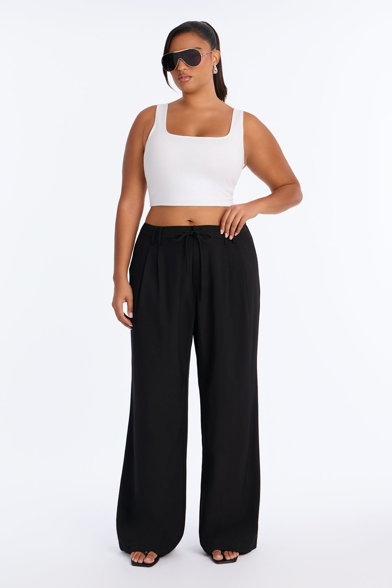 Tall Cami Wide Leg Trouser Pant - Black image 1