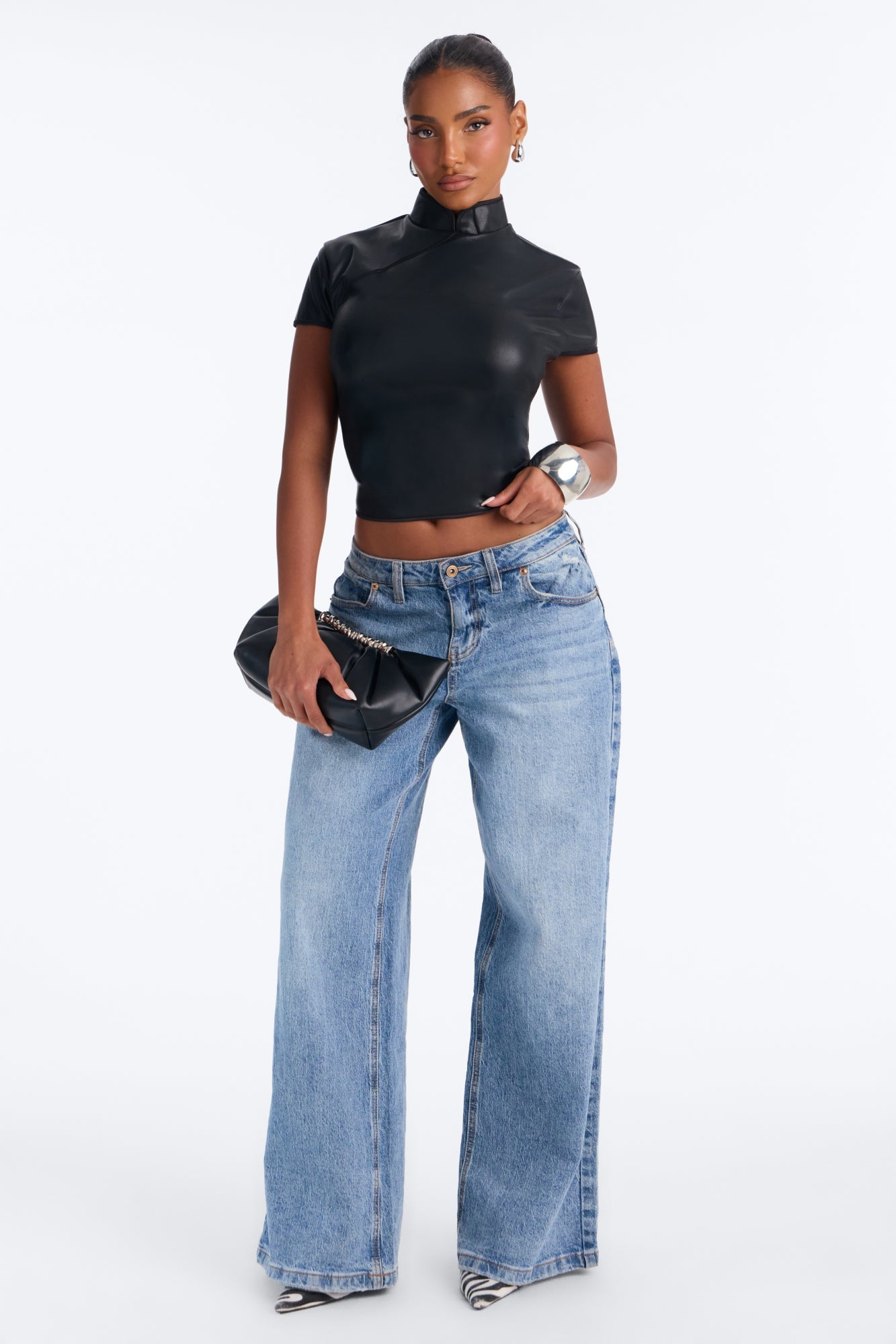 Tanya Faux Leather Mock Neck Top - Black image 6