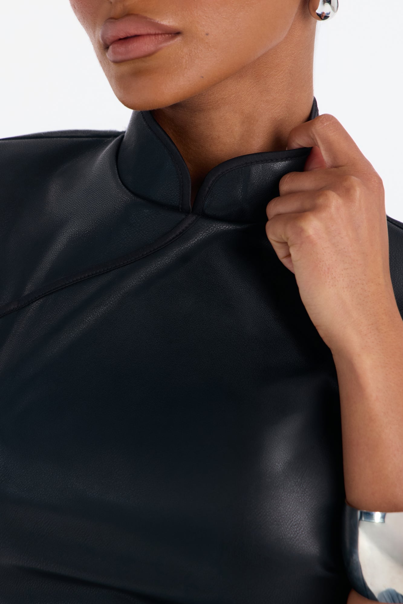 Tanya Faux Leather Mock Neck Top - Black image 7