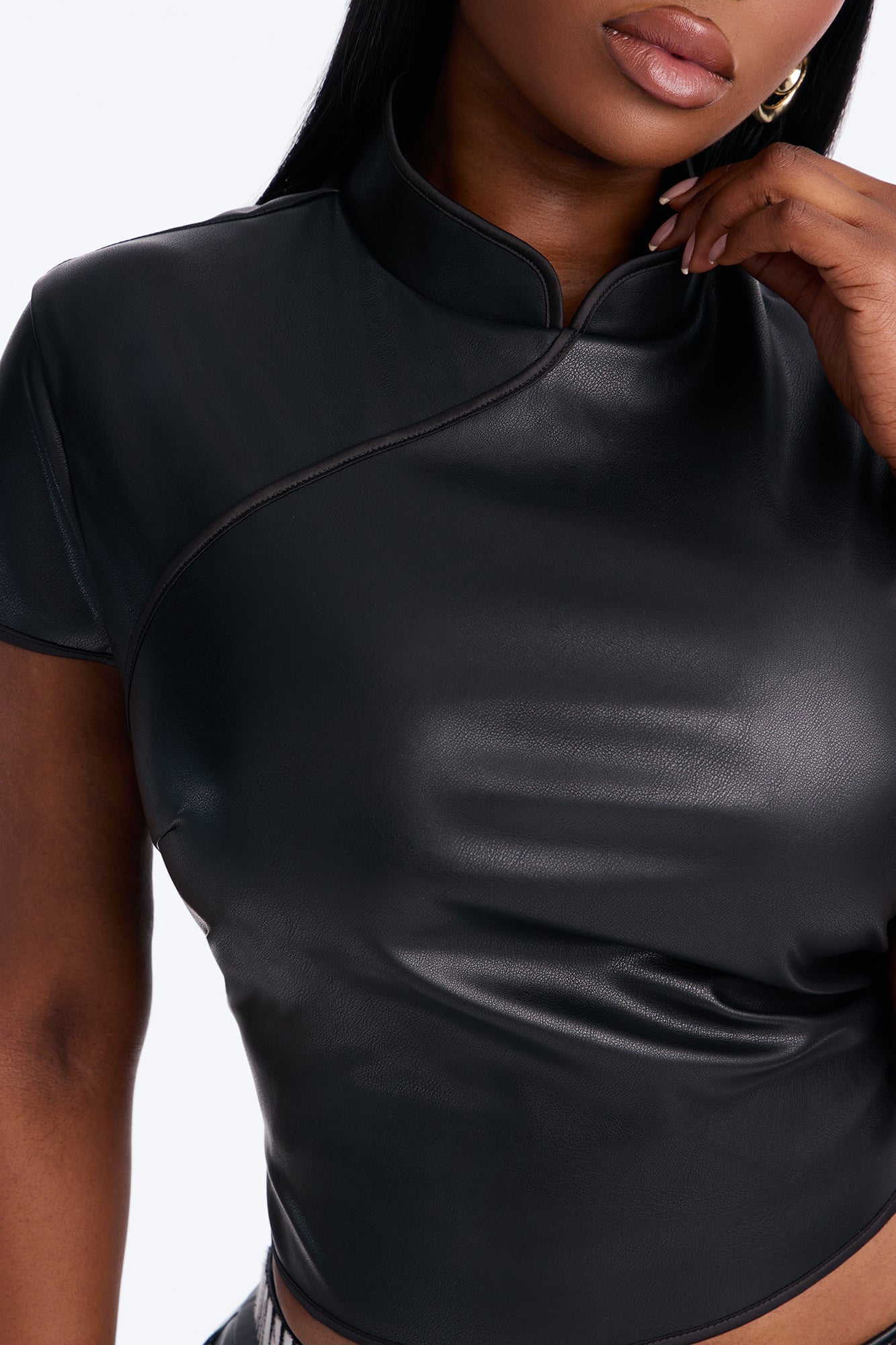 Tanya Faux Leather Mock Neck Top - Black image 4