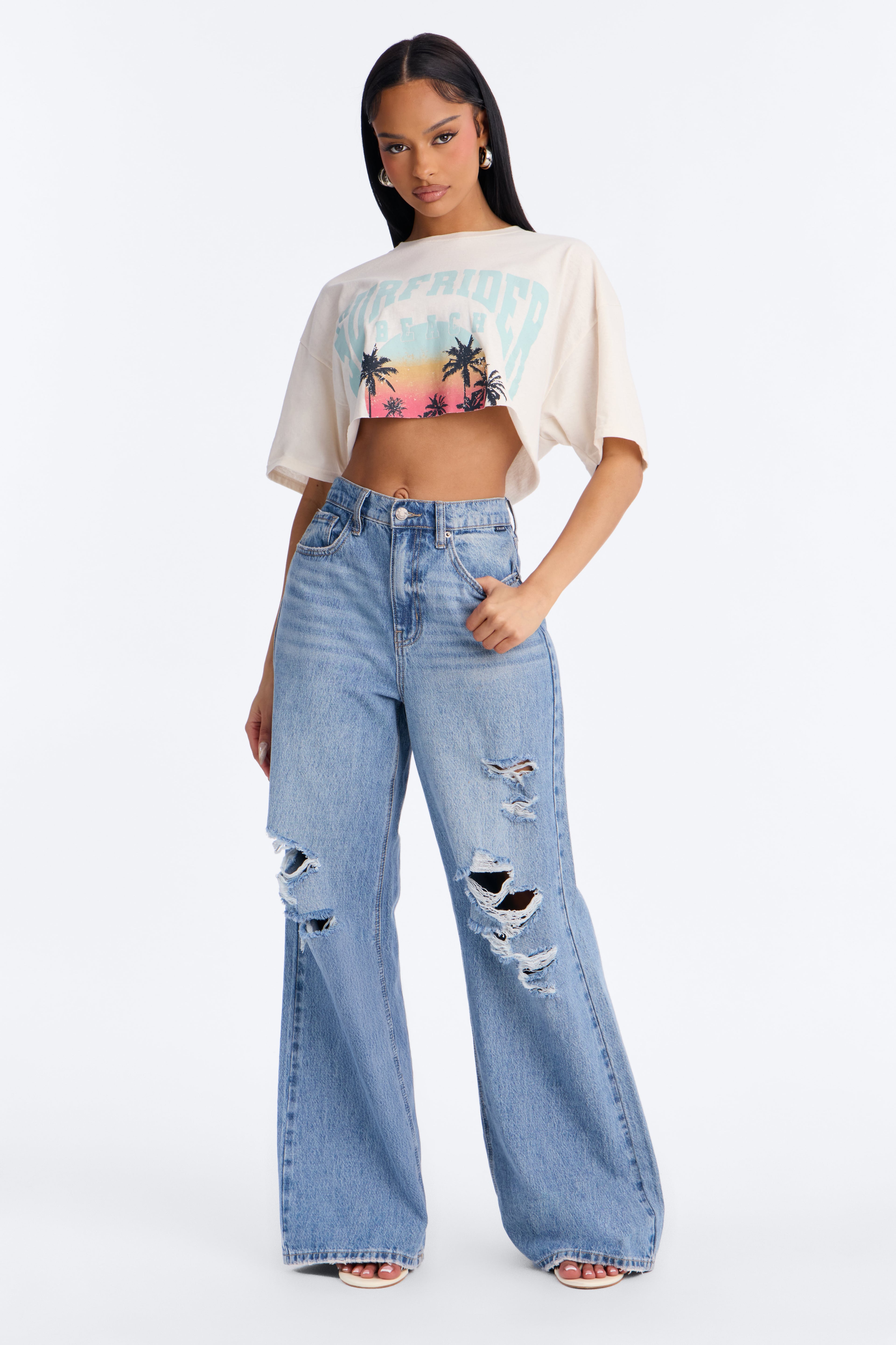 Sunset Surfrider Cropped Tee - Cream image 2