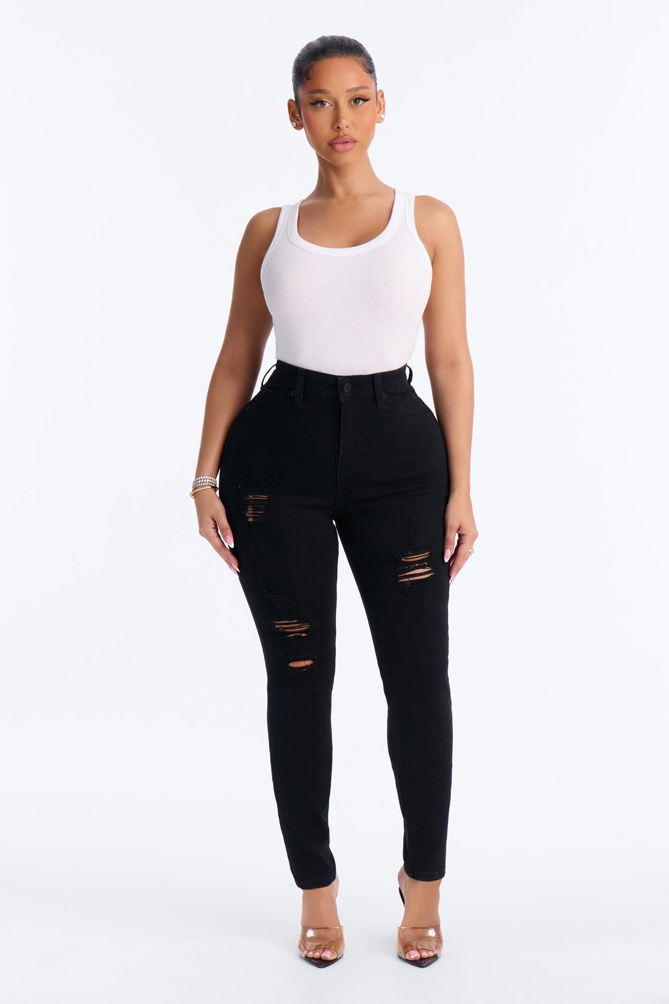 Tall Miami Booty Lifting Ripped High Rise Stretch Skinny Jeans - Black image 5
