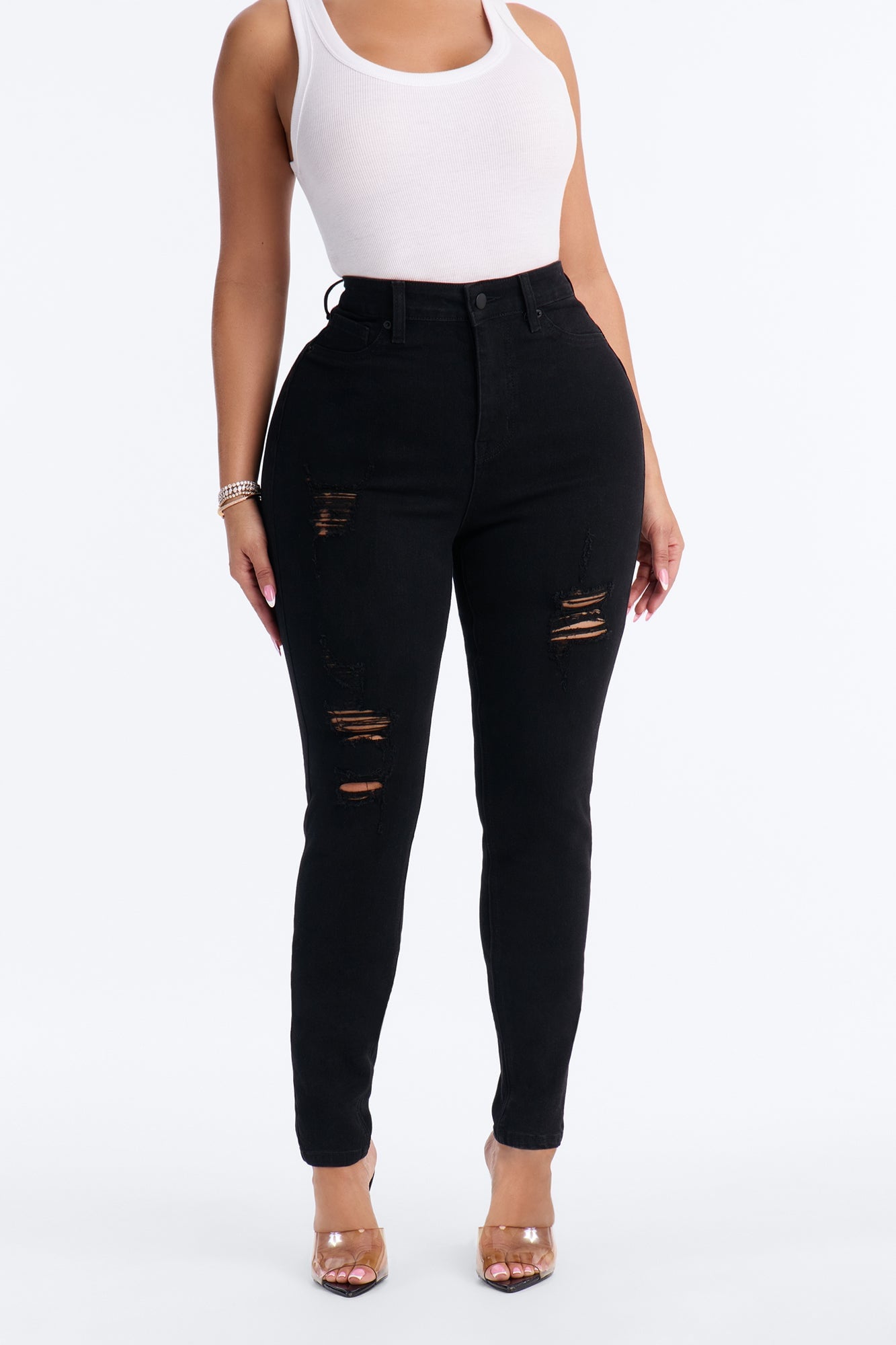 Tall Miami Booty Lifting Ripped High Rise Stretch Skinny Jeans - Black image 6