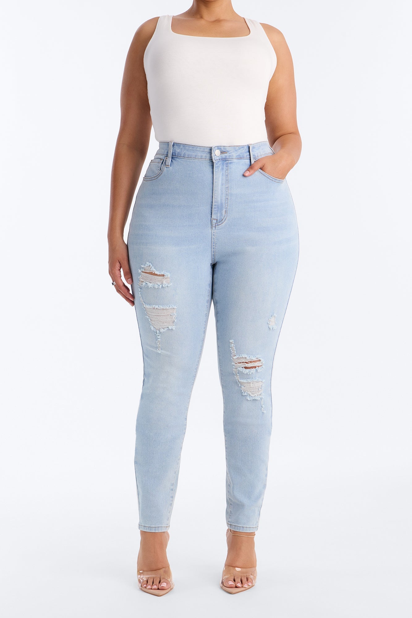 Tall Dakota Ripped High Rise Stretch Skinny Jeans - Light Wash image 1