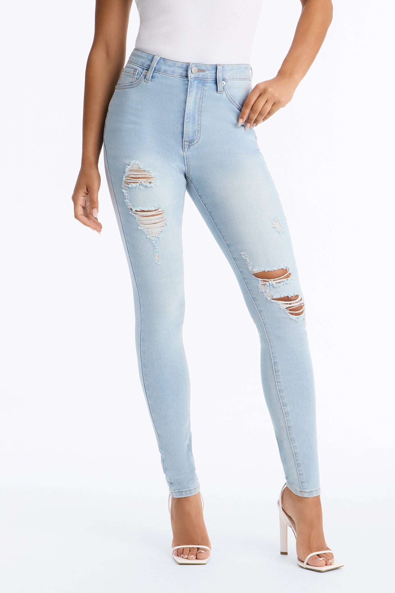 Tall Dakota Ripped High Rise Stretch Skinny Jeans - Light Wash image 5