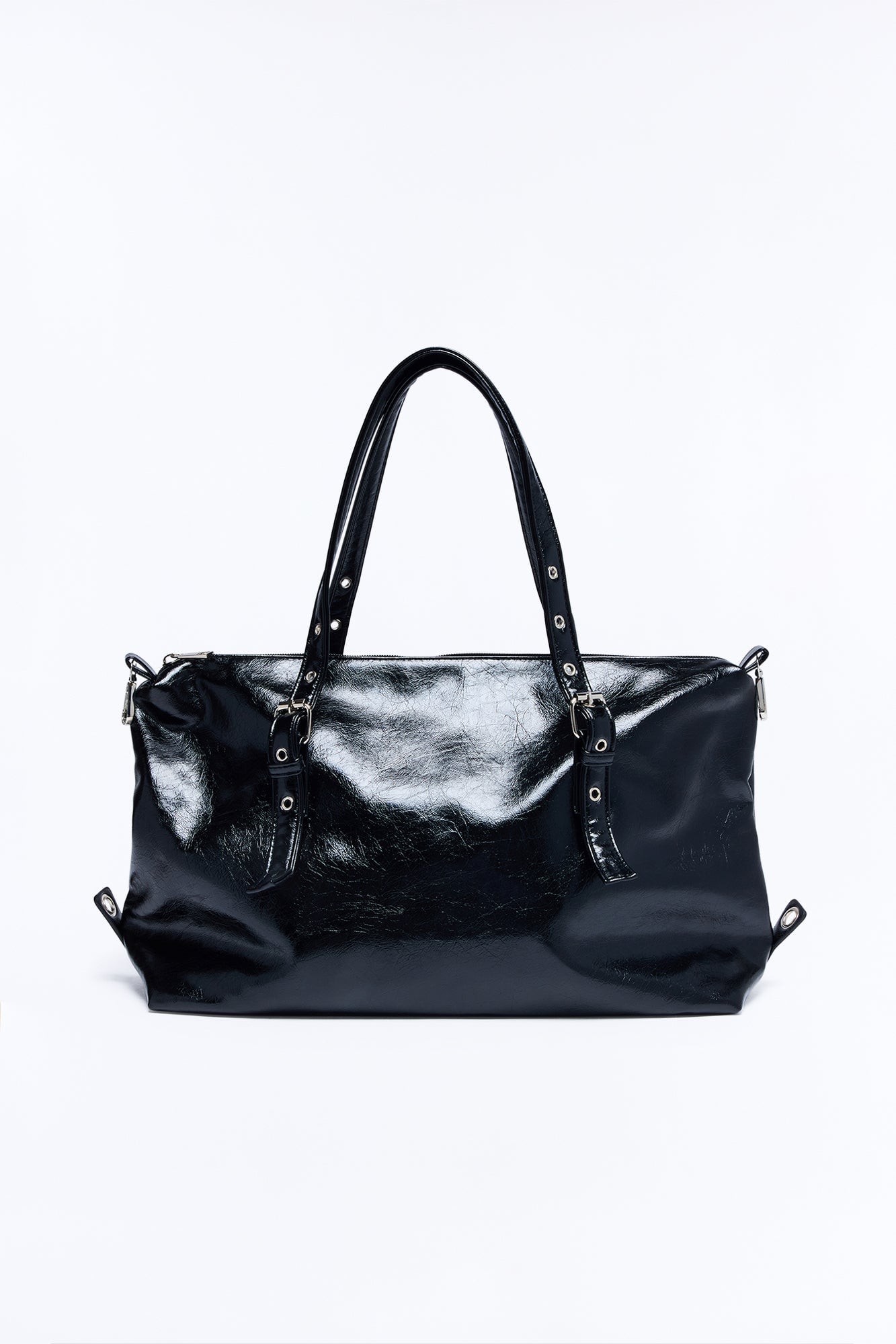 The Carry All Faux Leather Shoulder Handbag - Black image 3