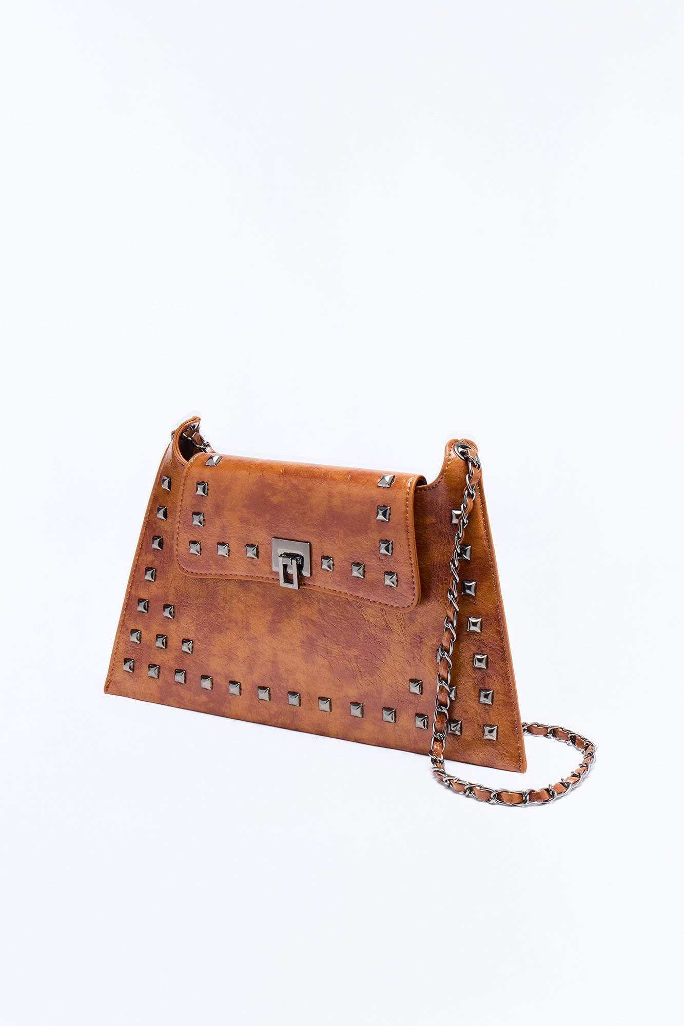 Stud Behavior Faux Leather Shoulder Handbag - Brown image 3