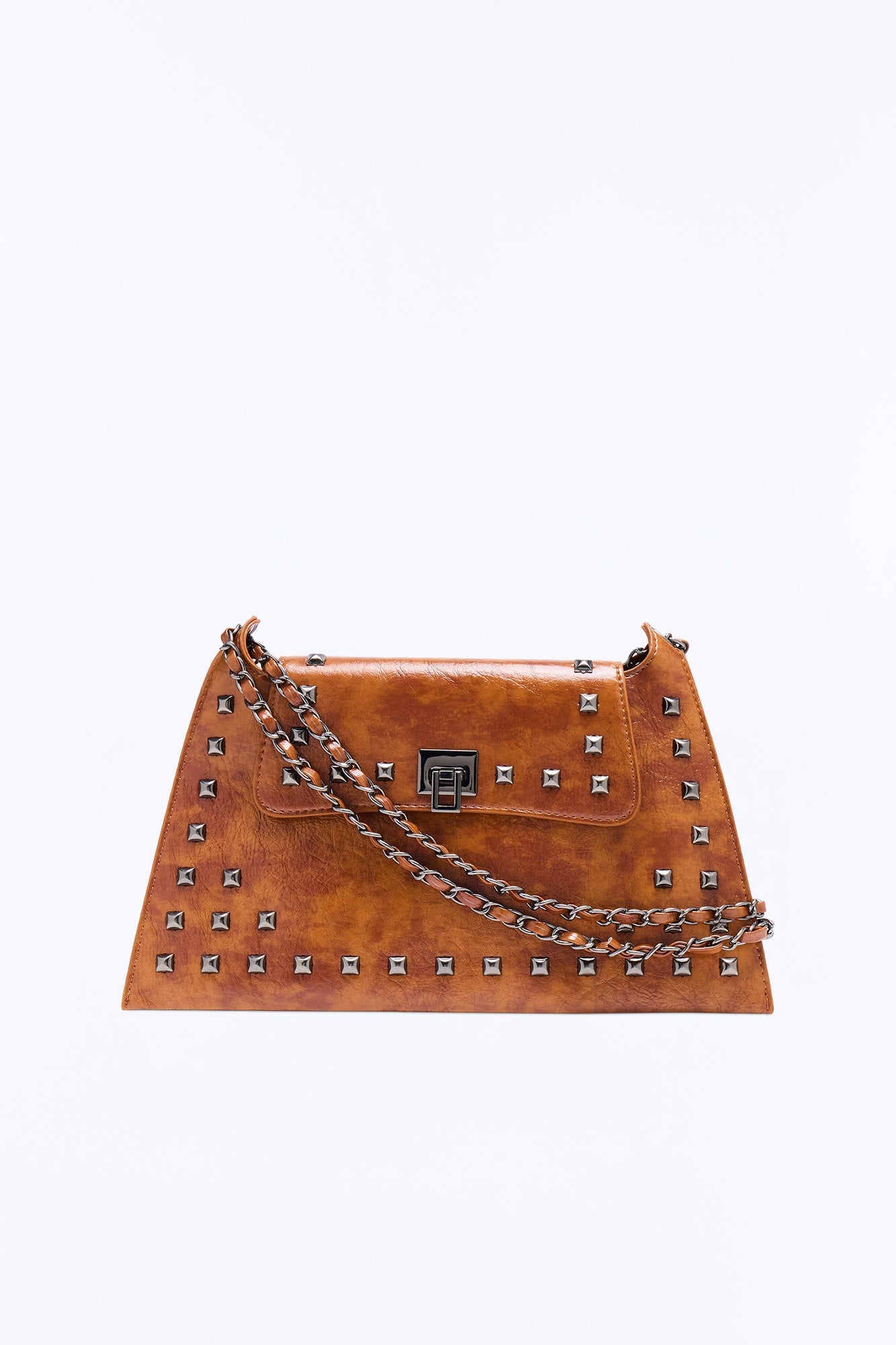 Stud Behavior Faux Leather Shoulder Handbag - Brown image 4