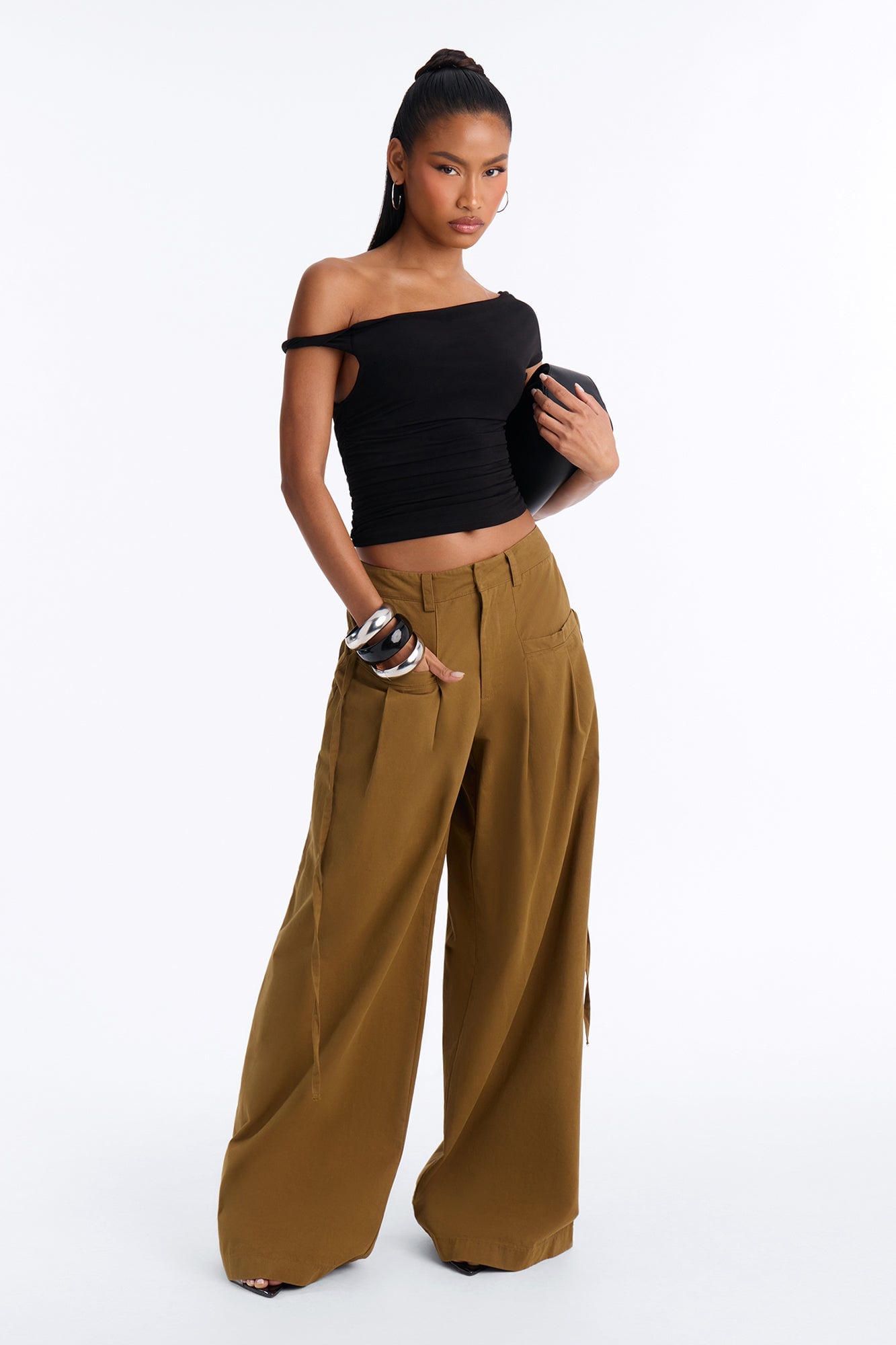 Tessa Twill Wide Leg Pant 32″ - Olive image 6