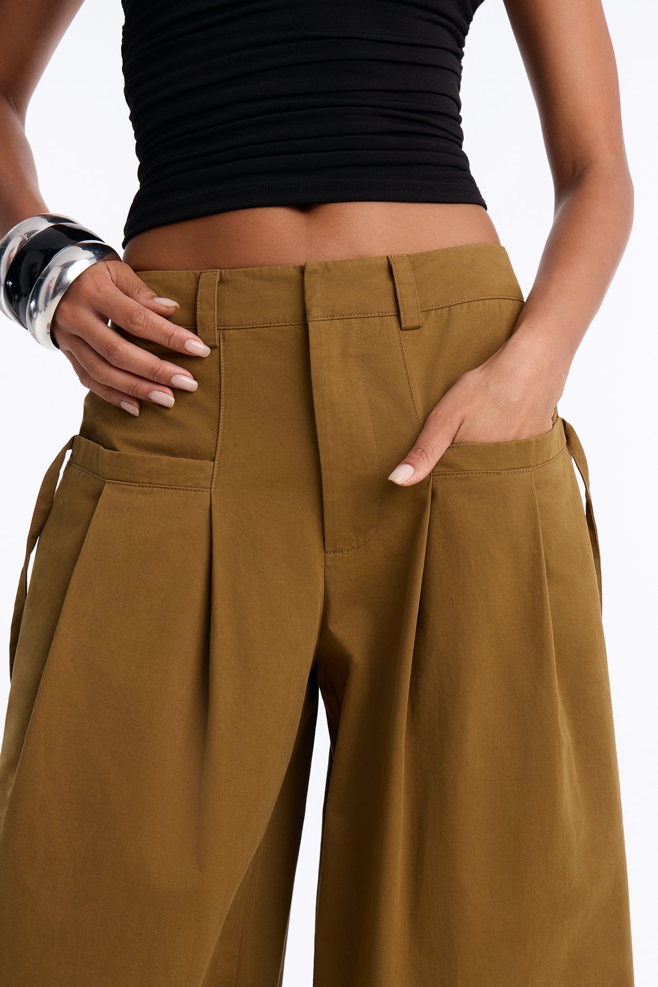 Tessa Twill Wide Leg Pant 32″ - Olive image 8
