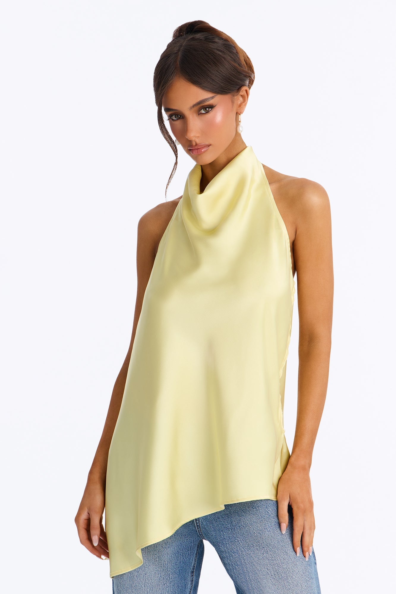 Teagan High Neck Satin Halter Top - Butter Yellow image 5