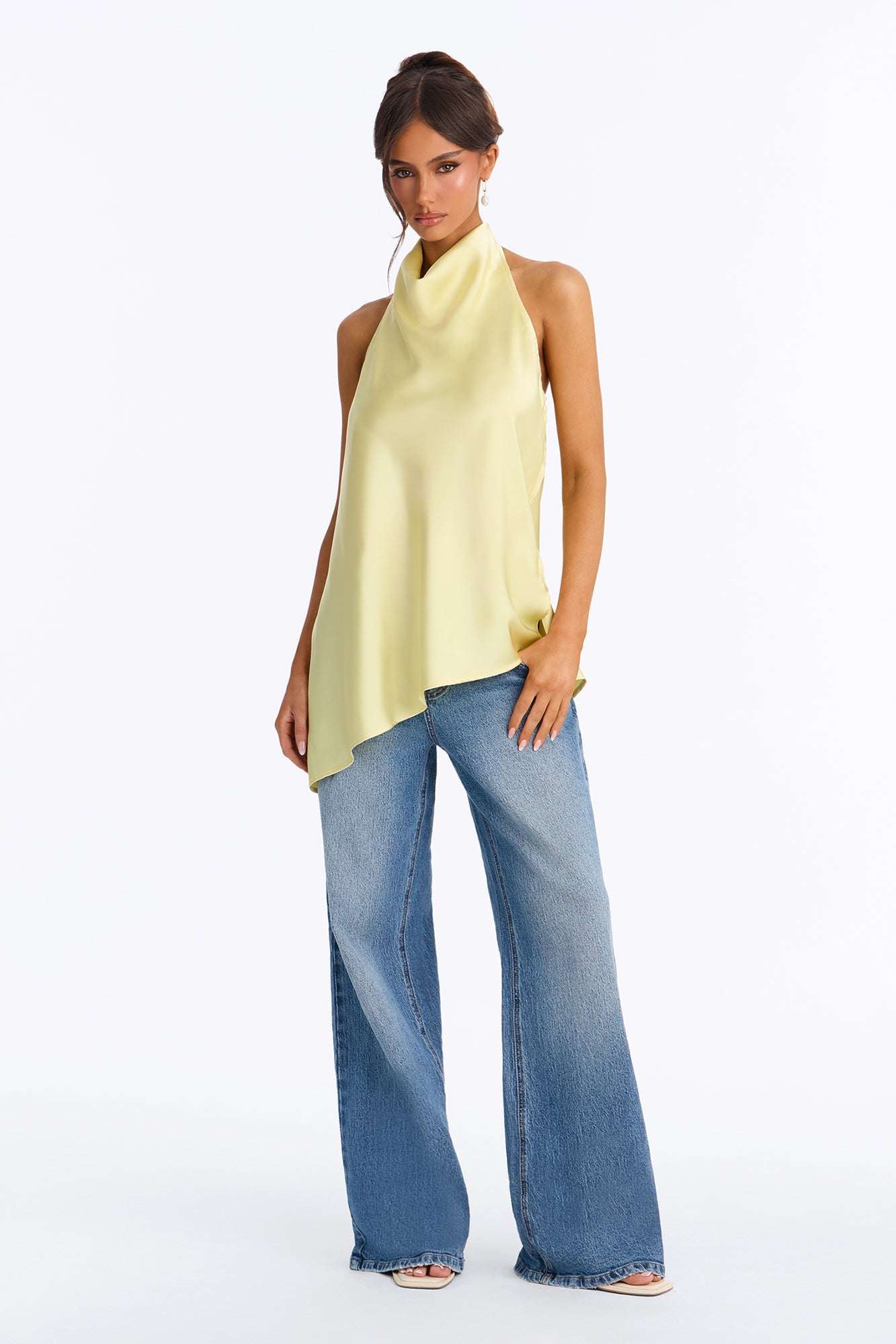 Teagan High Neck Satin Halter Top - Butter Yellow image 6