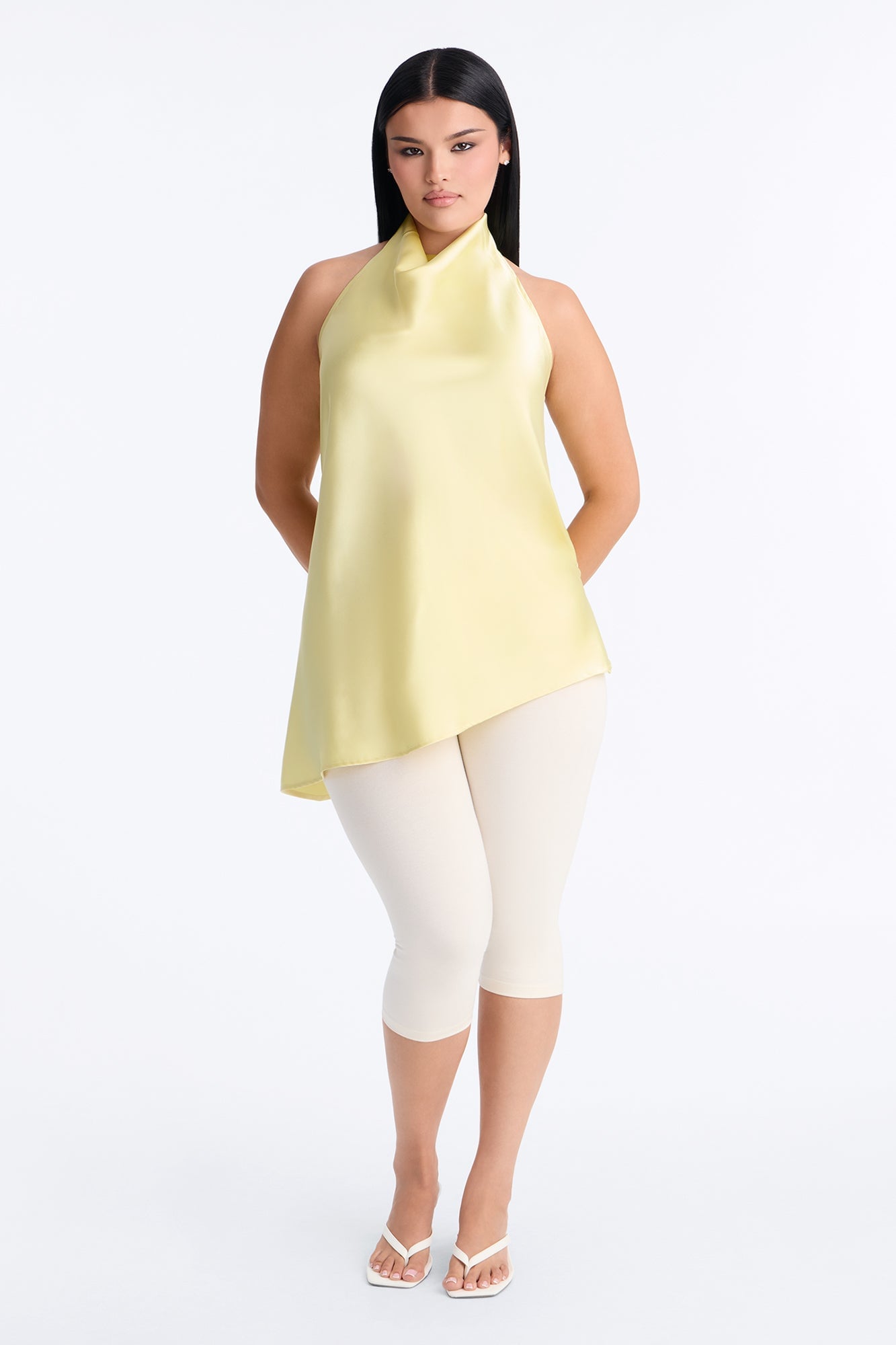 Teagan High Neck Satin Halter Top - Butter Yellow image 2