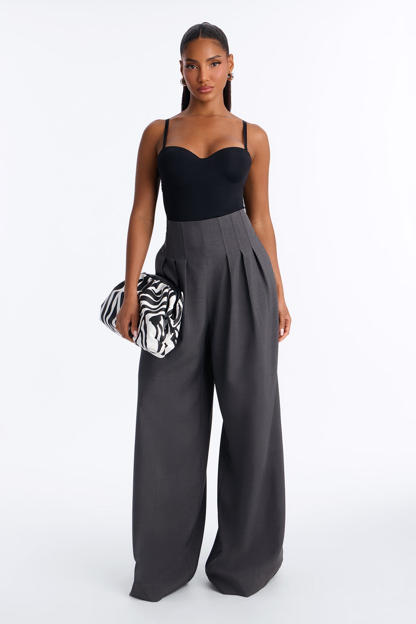 Talia High Rise Corset Waist Wide Leg Pant 33″ - Charcoal image 5
