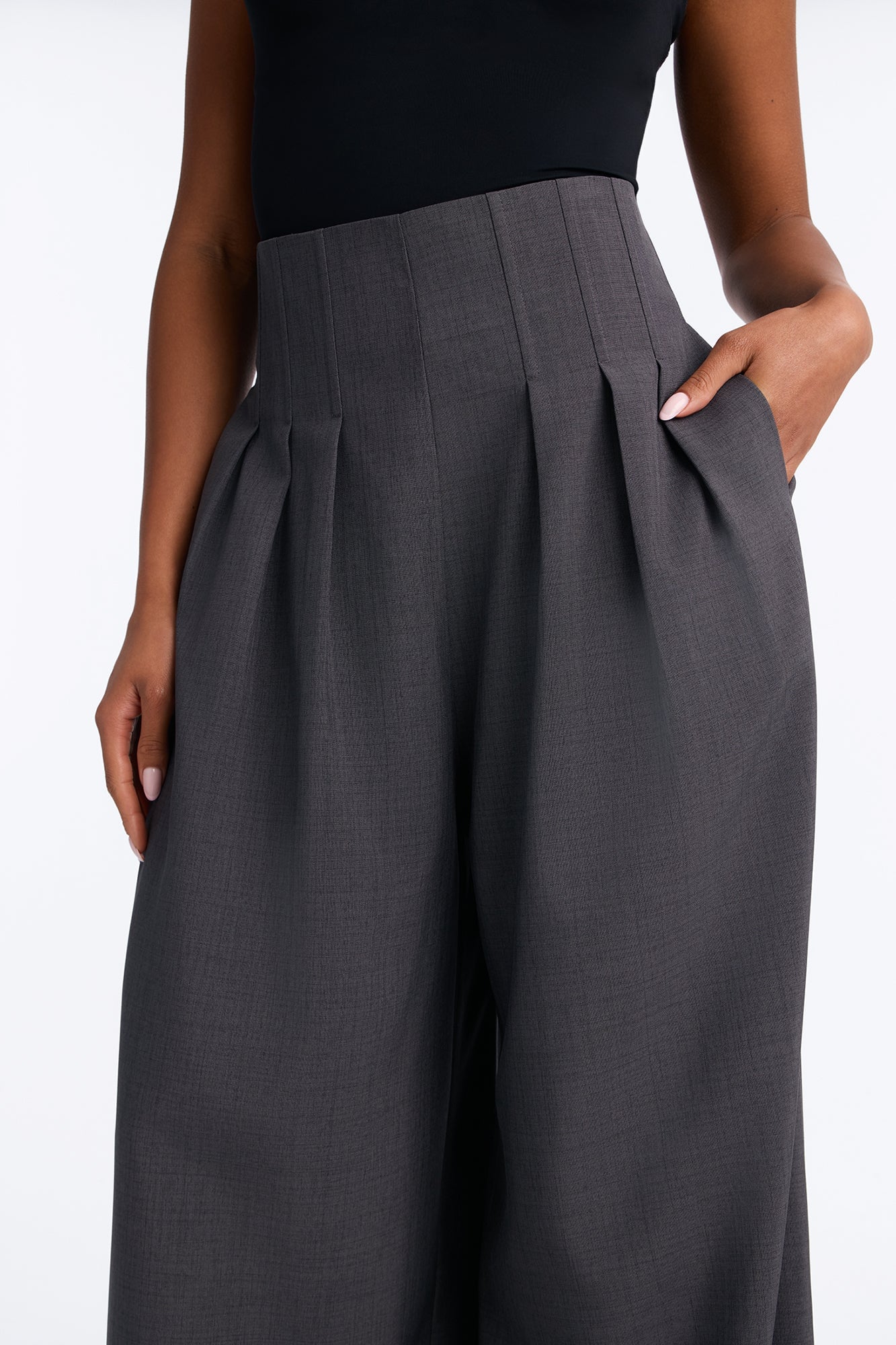 Talia High Rise Corset Waist Wide Leg Pant 33″ - Charcoal image 7